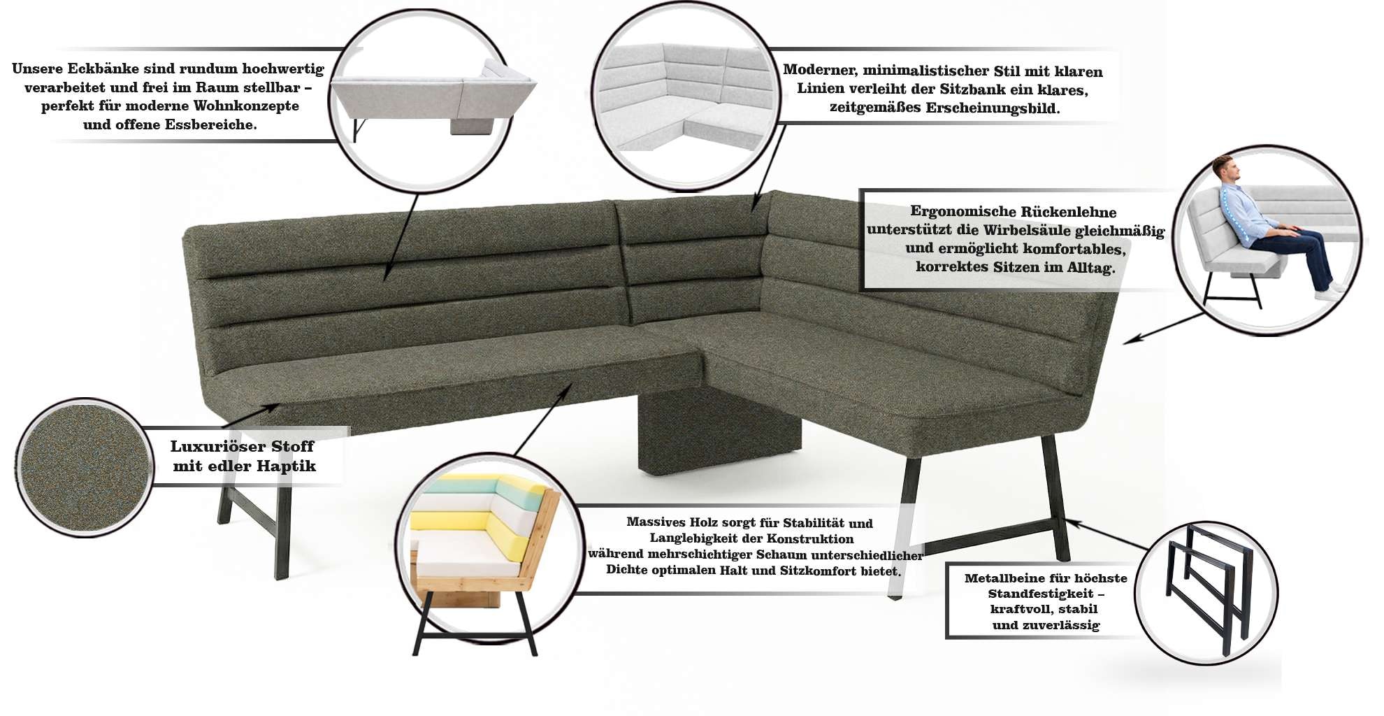 OTTO home Eckbank »Oregon Küchenbank, Polsterbank, Esszimmerbank, 177x140 cm« Moderne Bank und  Farben, Sitzplatzanzahl: 4/5, Frei in Raum stellbar