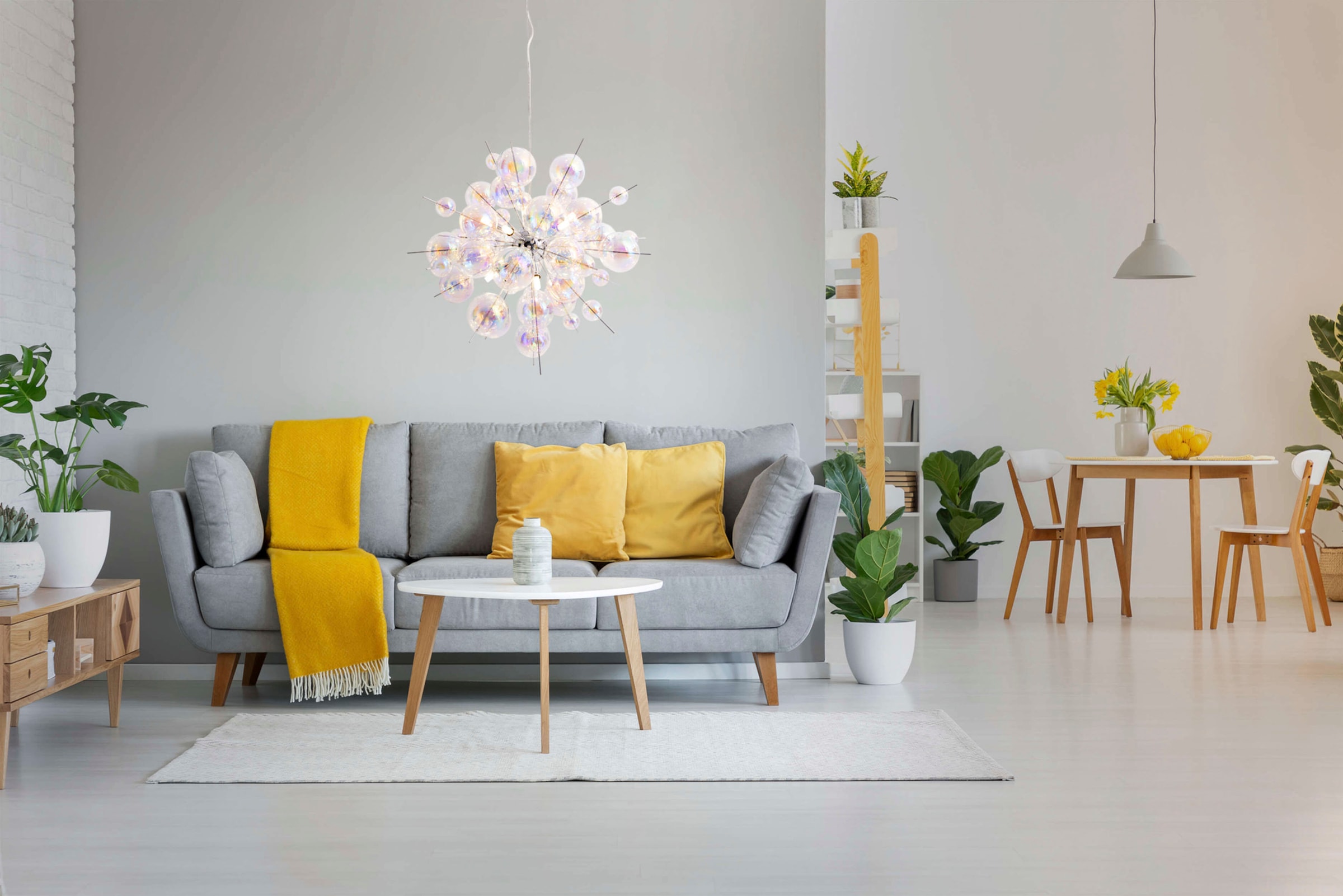 näve Pendelleuchte »Explosion«, 10 flammig, Leuchtmittel G9 | ohne Leuchtmittel, irisierende, transparente Glaskugeln, für 10 x G9 Sockel, Ø 65 cm