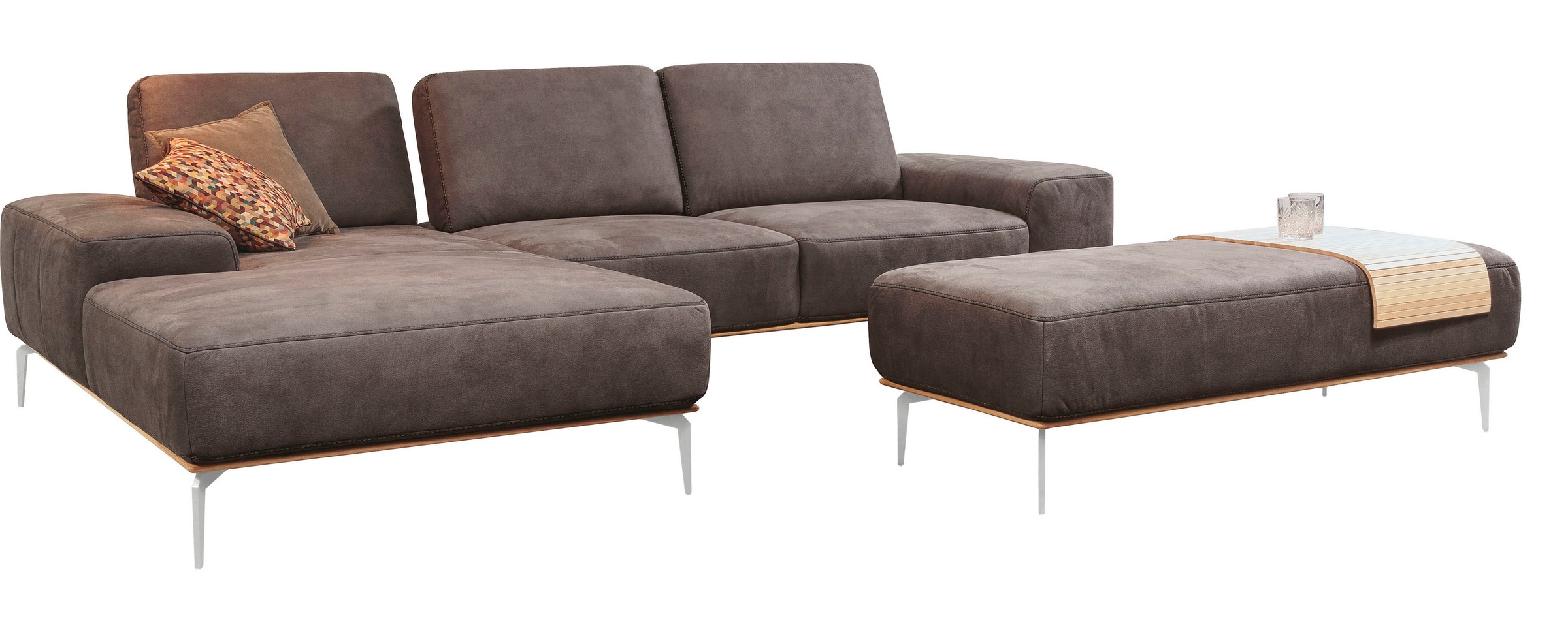 W.SCHILLIG Ecksofa »run, Designsofa mit tollem Sitzkomfort, bequem, L-Form«, mit elegantem Holzsockel, Füße in Chrom glänzend, Breite 319 cm