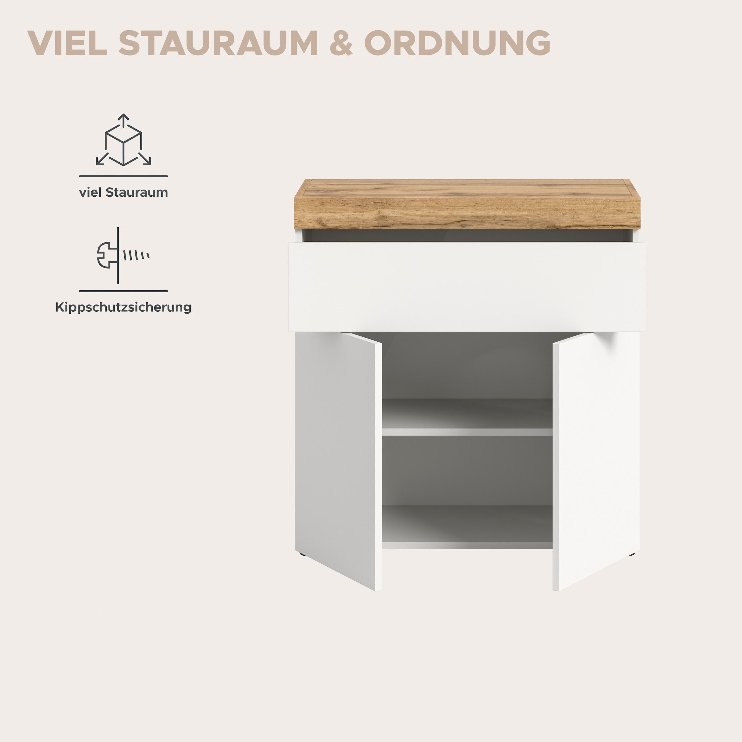 OTTO home Kommode »MAMBO, Breite 77cm, 2 Türen, 1 Schubkasten, push-2-open« 2 farbige Ausführung, in verschiedenen Farben erhältlich, 1 Stk. tlg. Kommode, Anrichte, Wohnzimmer, Schlafzimmer