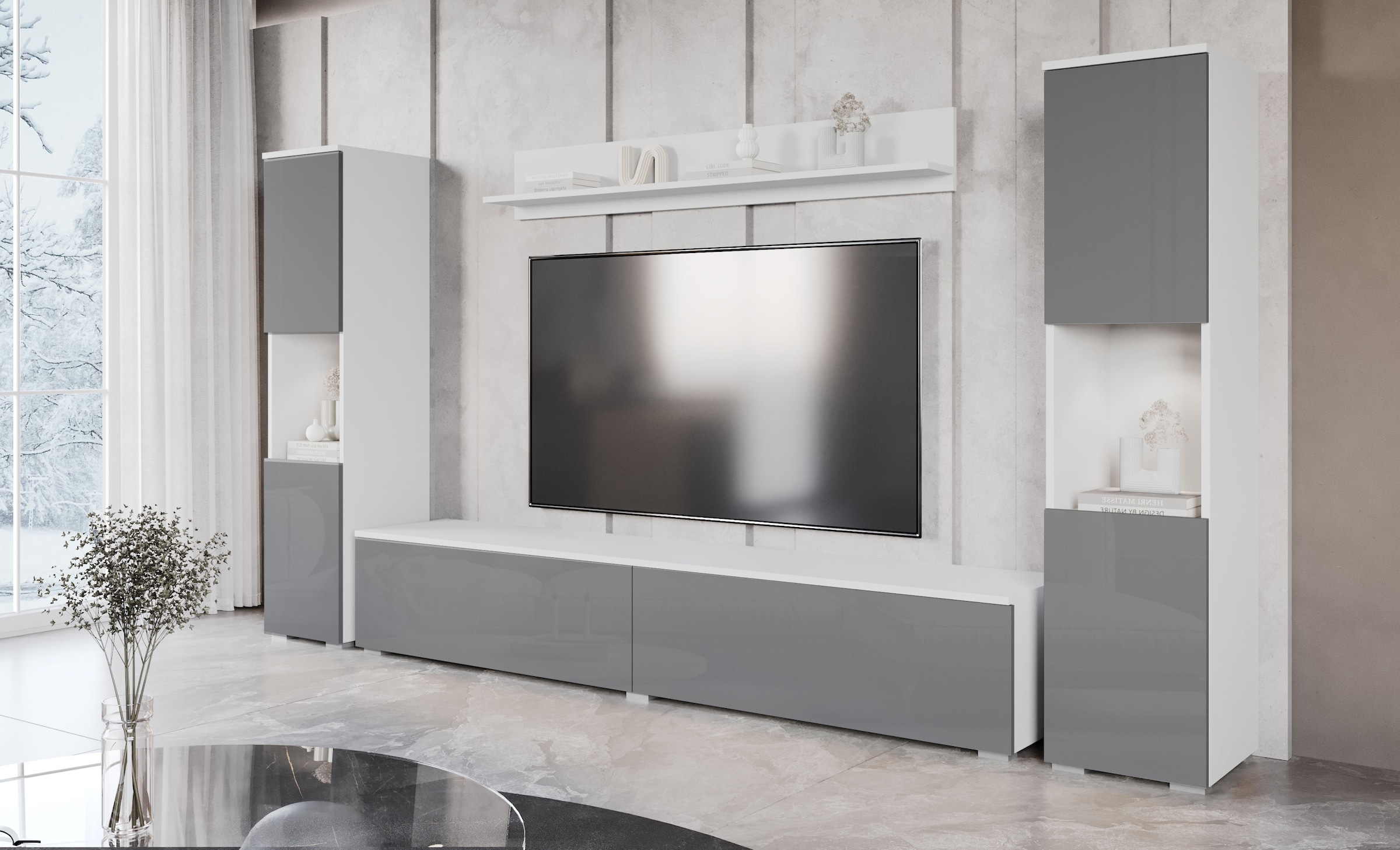 INOSIGN Wohnwand »PARIS, Vitrine Türanschlag links/rechts wechselbar« Komplett-Set, 4 Stk. tlg.