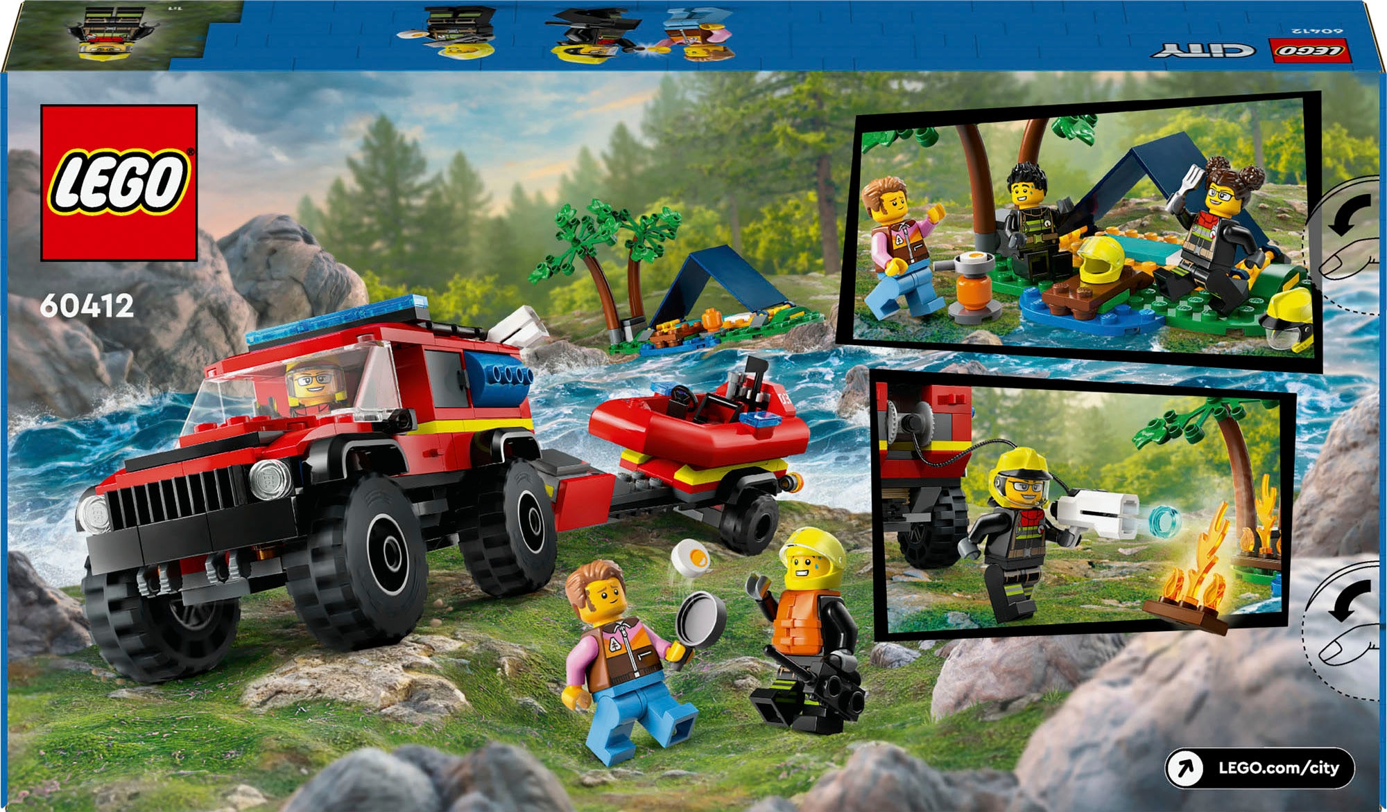 LEGO® Konstruktionsspielsteine »Feuerwehrgeländewagen mit Rettungsboot (60412), LEGO City«, (301 St.), Made in Europe