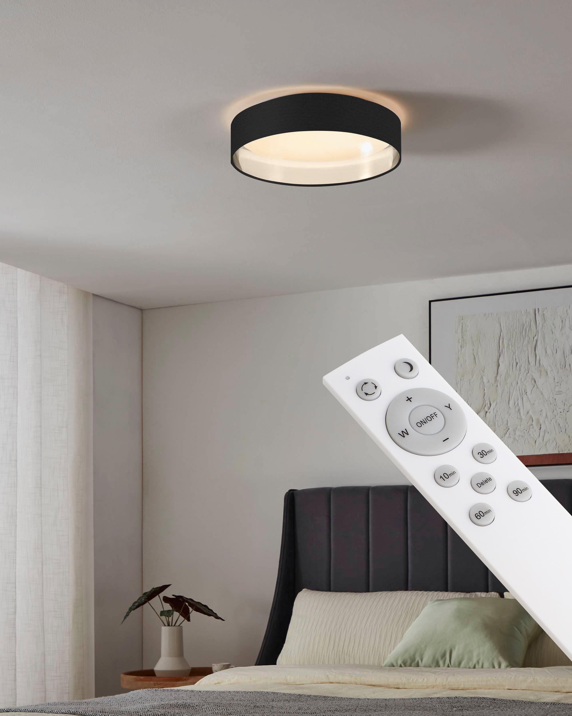 my home LED Deckenleuchte »Juria«, 1 flammig, Leuchtmittel LED-Modul | LED fest integriert, Deckenlampe Ø38 x H9 cm mit Textil-/Stoffschirm, CCT, Fernbedienung
