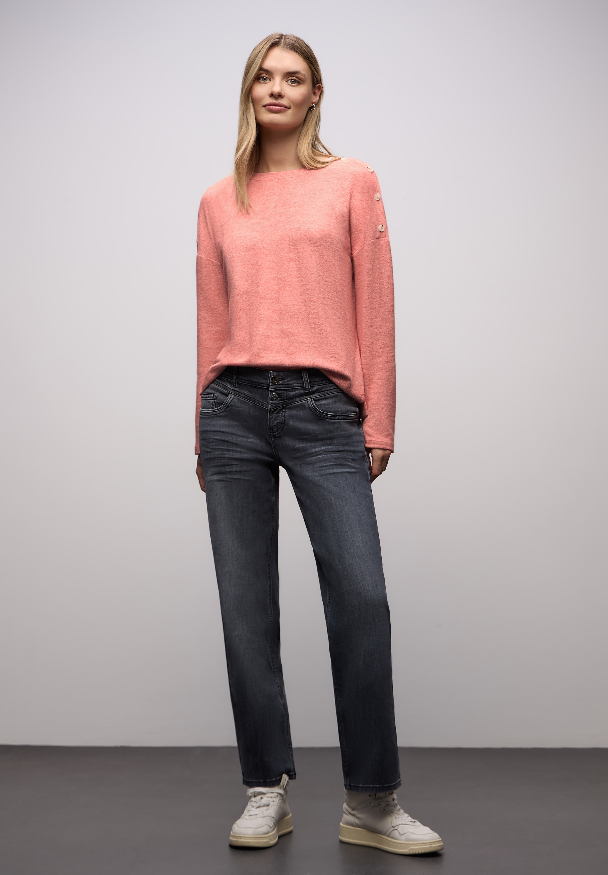 STREET ONE Strickpullover Knopfdetail an den Schultern und im Melange-Look