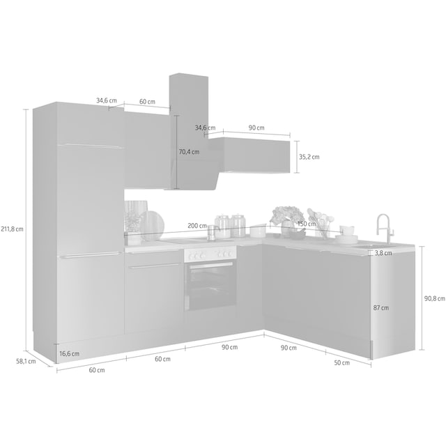 OPTIFIT im x E-Geräte, 200 cm Winkelküche »Aken«, Online Shop ohne Stellbreite OTTO 270