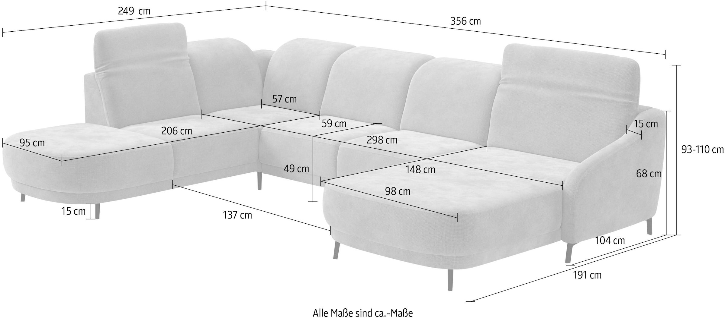 sit&more Wohnlandschaft »Blues U-Form«, inkl. Kopfteilverstellung, wahlweise mit Klapptisch und USB