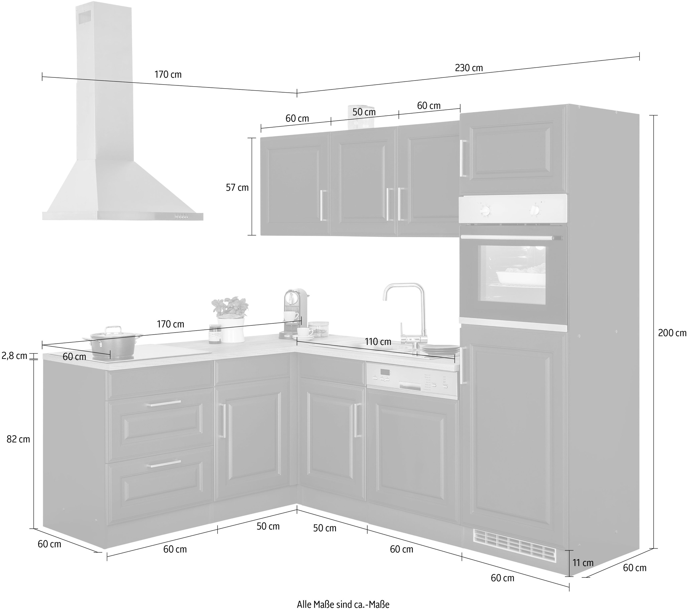 KOCHSTATION Winkelküche »KS-Stockholm« mit E-Geräten,230 x 170 cm, wahlweise mit Induktionskochfeld