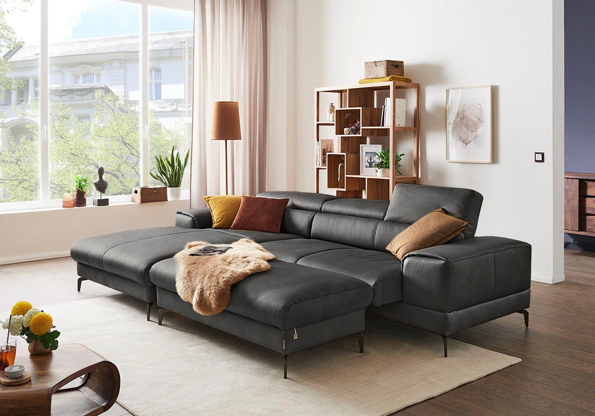 W.SCHILLIG Ecksofa »piedroo, Designsofa mit tollem Sitzkomfort, elegant und bequem, L-Form«, Kopfteilverstellung, wahlweise mit Sitztiefenverstellung, Breite 303cm