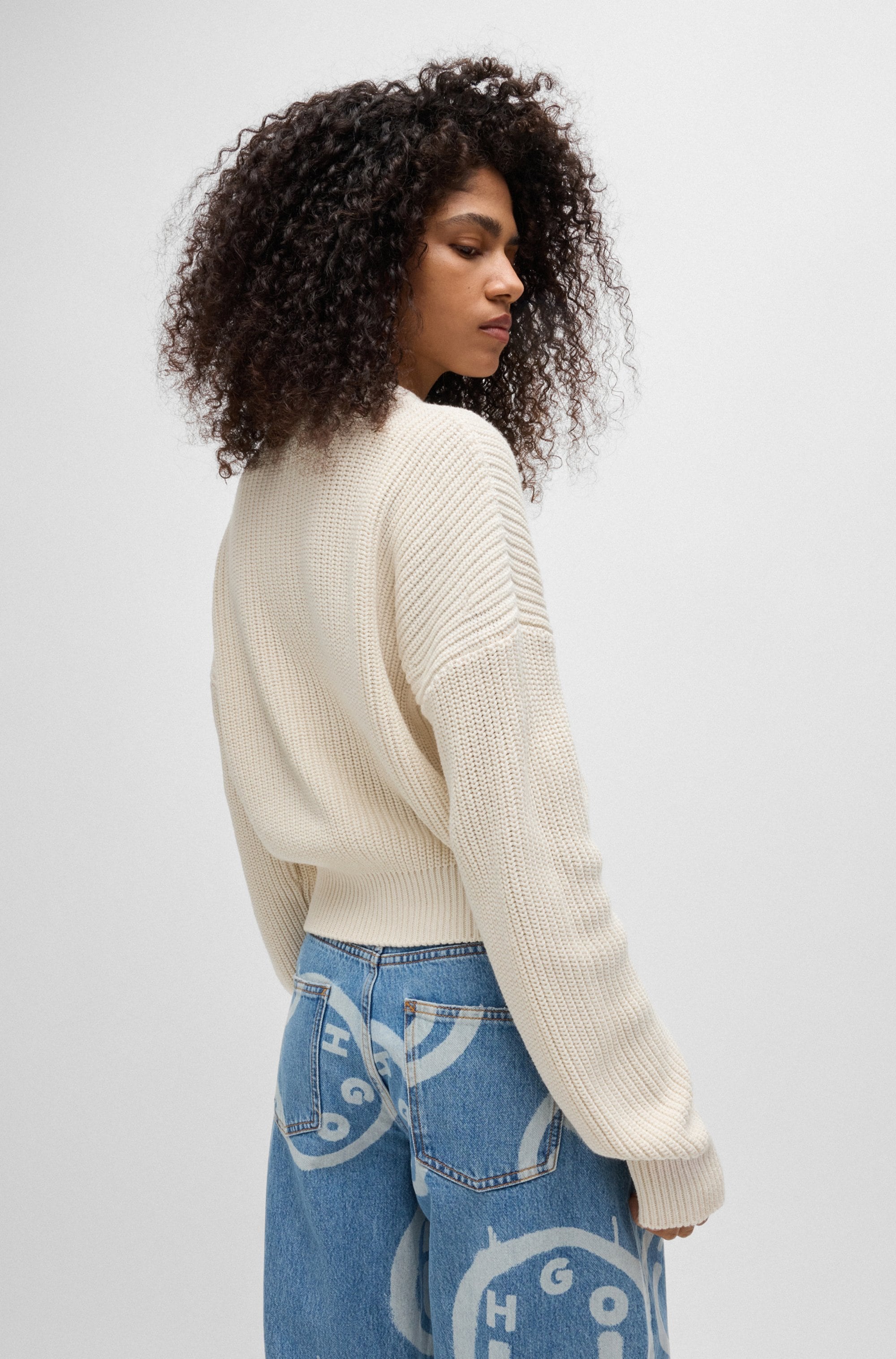 HUGO Blue Strickpullover »Slogery«, mit "Happy Hugo" Badge