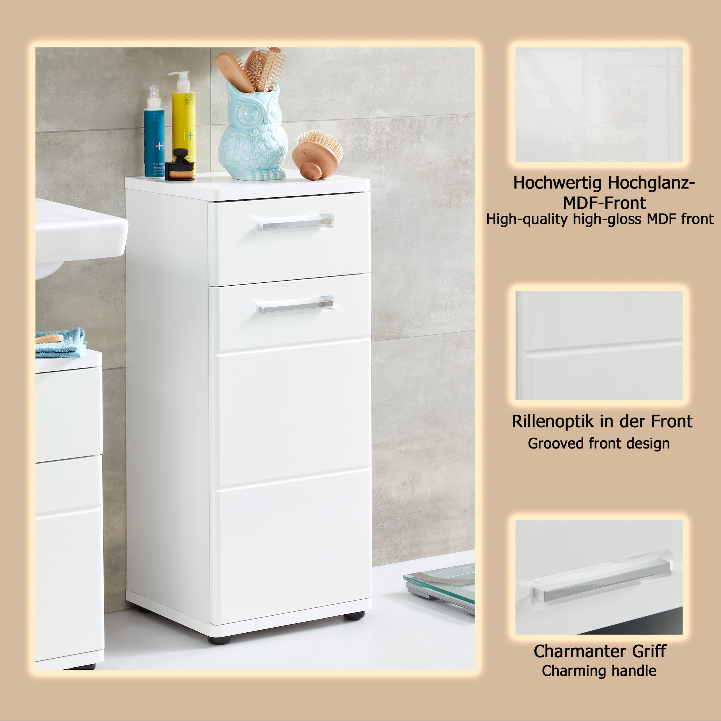 welltime Unterschrank »Mora«, Standschrank mit 1 Tür & 1 Schublade - (B/T/H) 37/34/87 cm