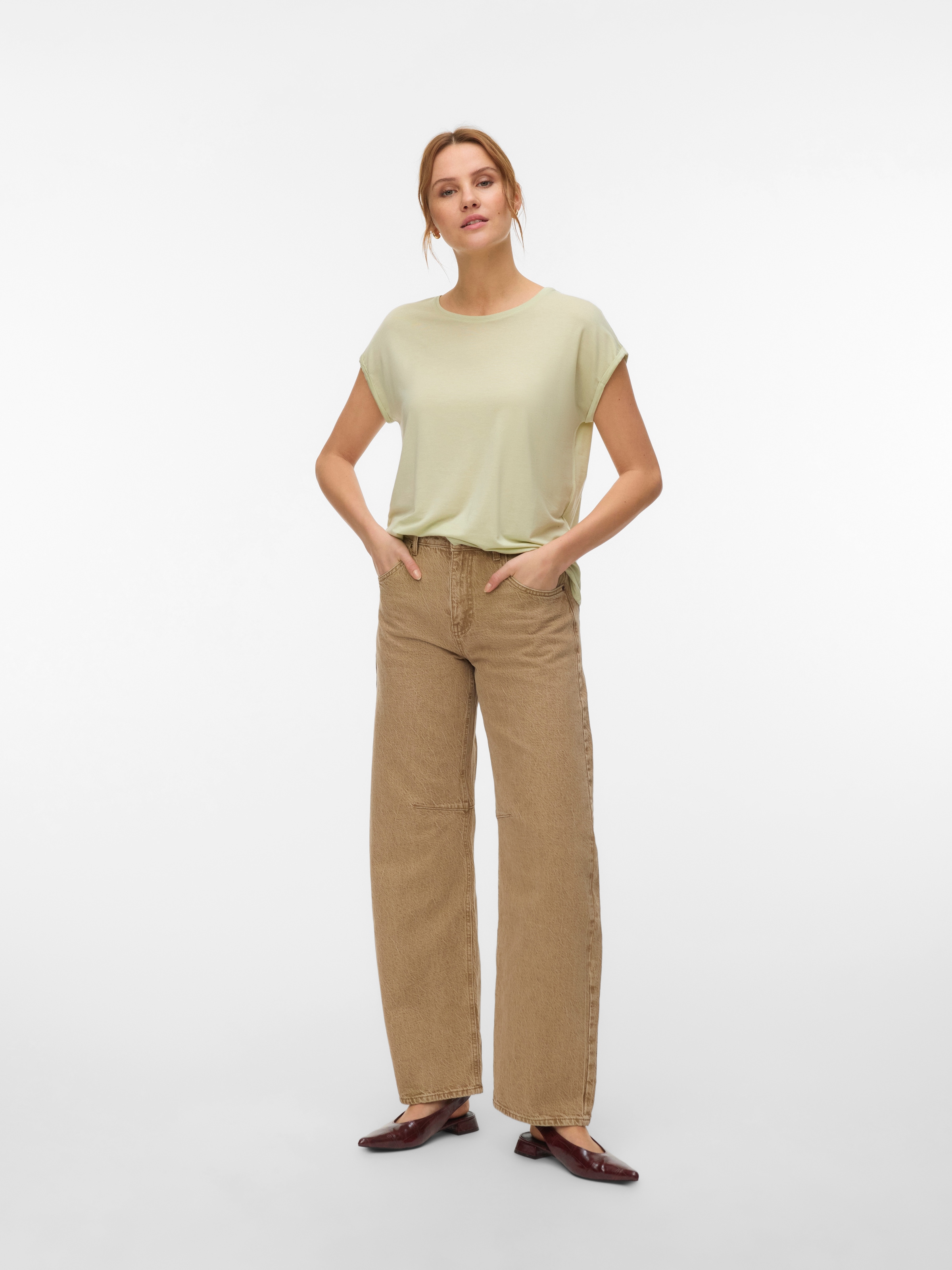 Vero Moda Kurzarmshirt »VMAVA PLAIN SS TOP JRS NOOS« Materialmix, regular fit