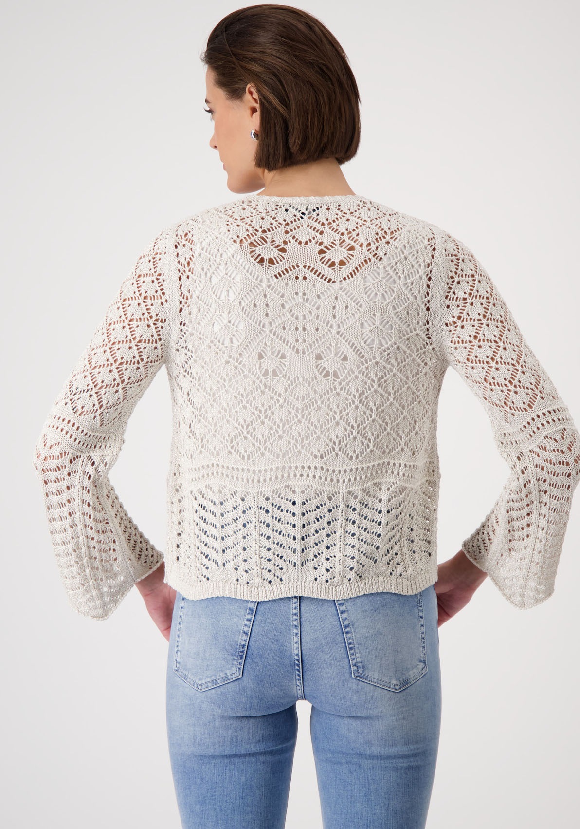 Monari Ajourstrickjacke, mit Bändchen als Verschluss