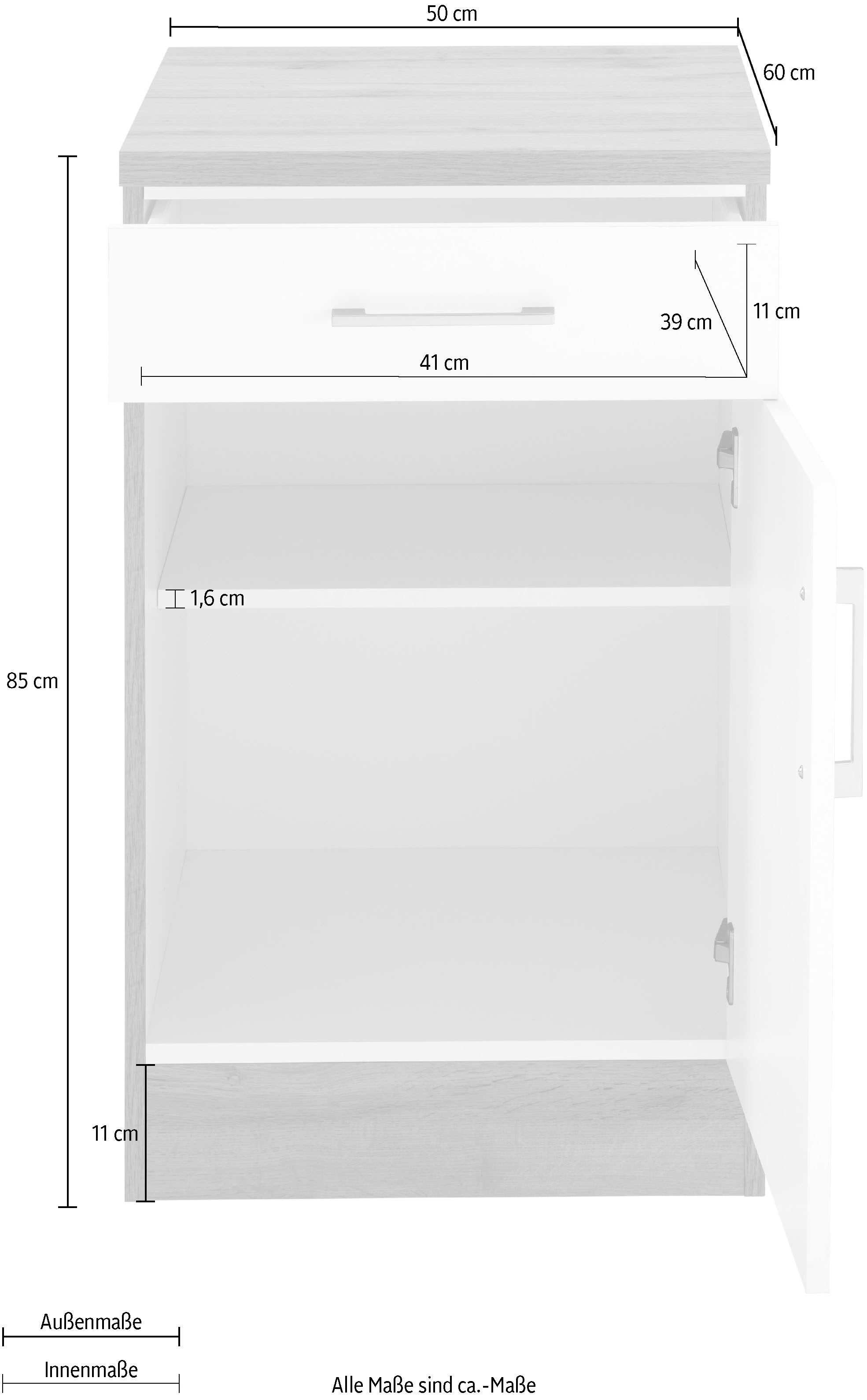 KOCHSTATION Unterschrank »KS-Colmar« 50 cm, mit Metallgriff, für viel Stauraum