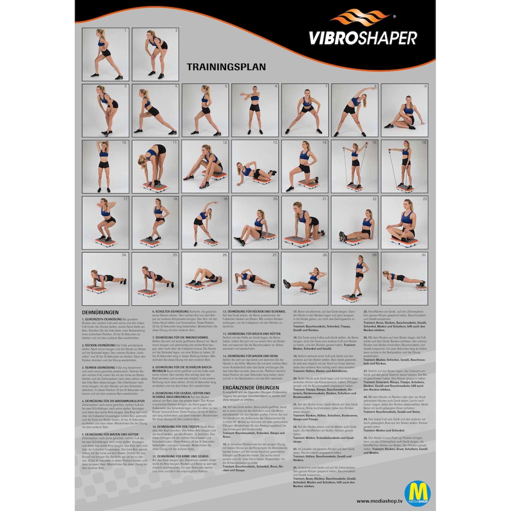 MediaShop Vibrationsplatte »VIBROSHAPER«, 200 W, 3 Intensitätsstufen, (Set, mit Trainingsbändern)