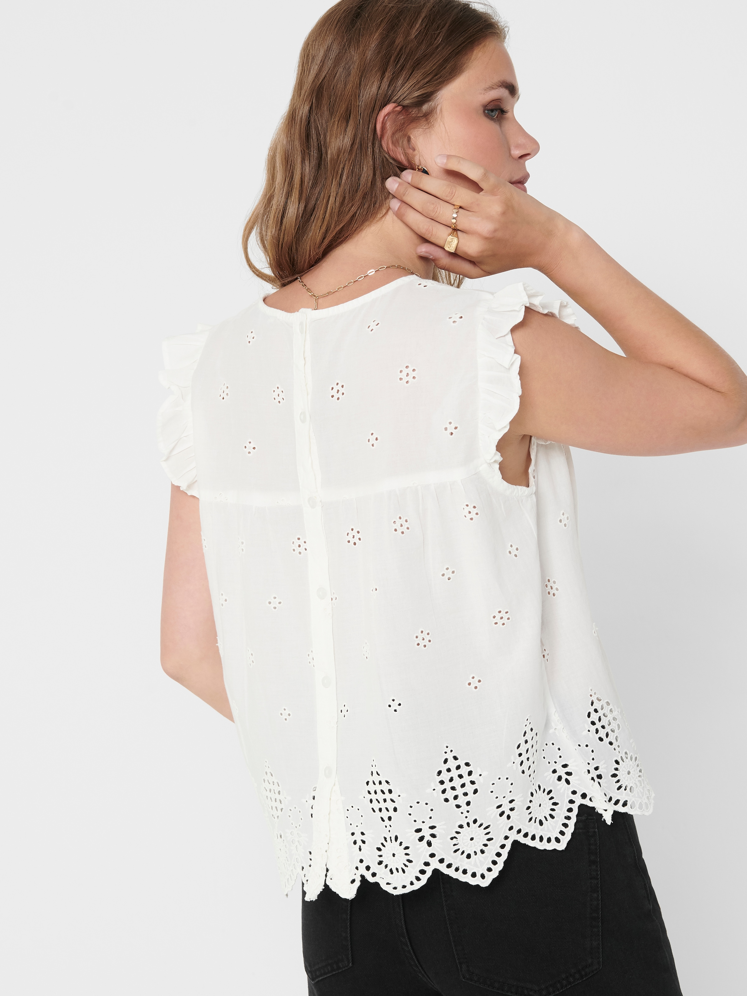 ONLY Rüschentop »ONLSILLA LIFE S/L FRILL TOP WVN NOOS« Baumwolle, regular fit, Rundhals