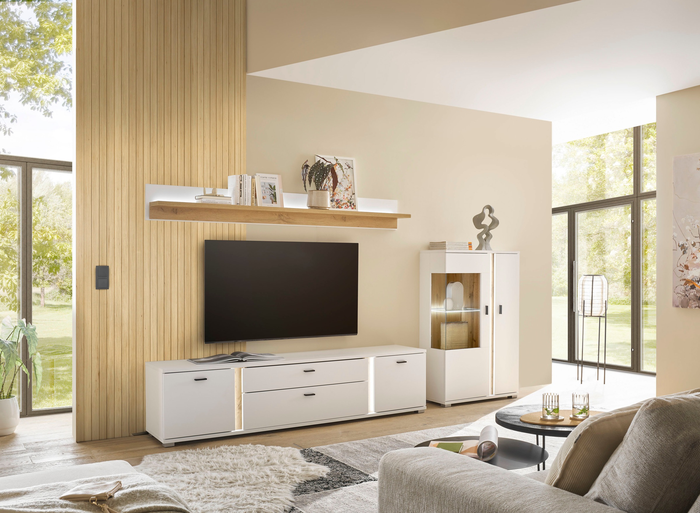 INOSIGN Wohnwand »LONG ISLAND«, (Set, 3 St.), in moderner Trendfarbe,inklusive senkrechter Beleuchtung,Breite 290 cm
