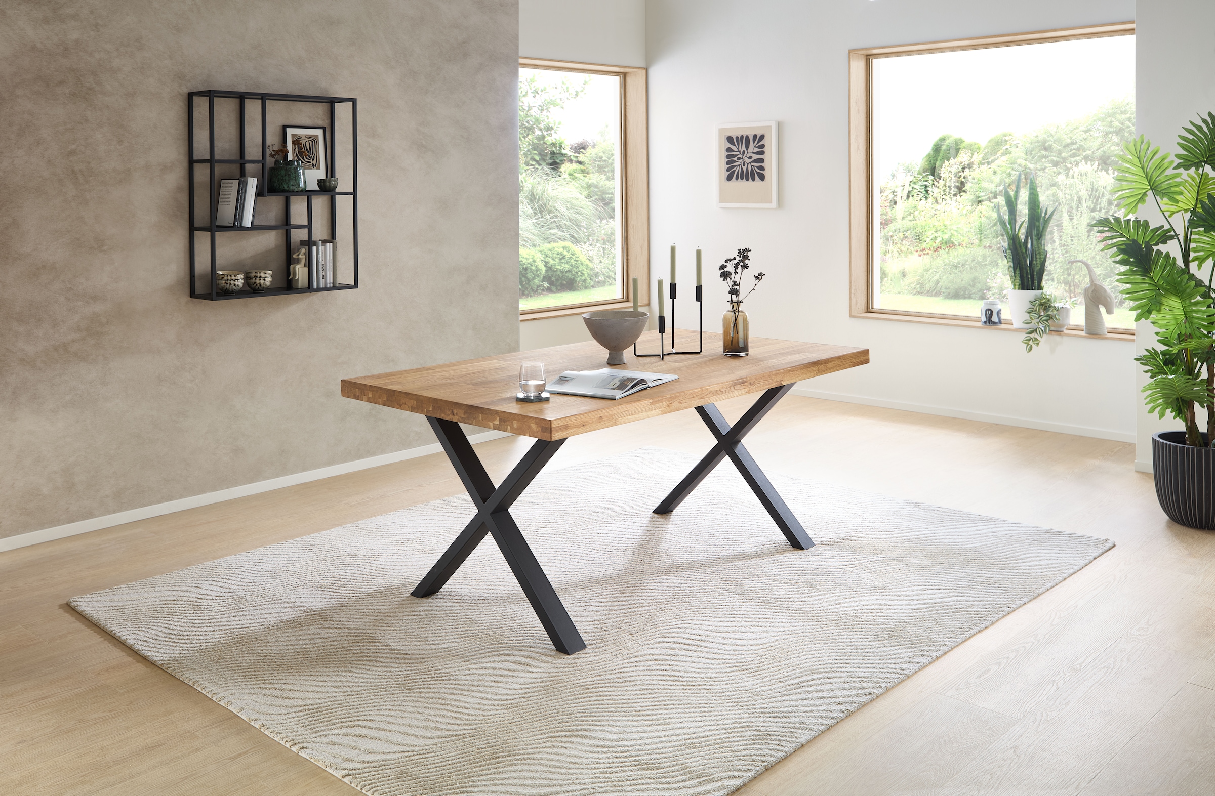 Stolkom Esstisch »Chris Esszimmertisch Eiche Massivholz, BxHxT 110x47x70 cm«, Gerade Kante, Industrial Style Eiche Massivholz
