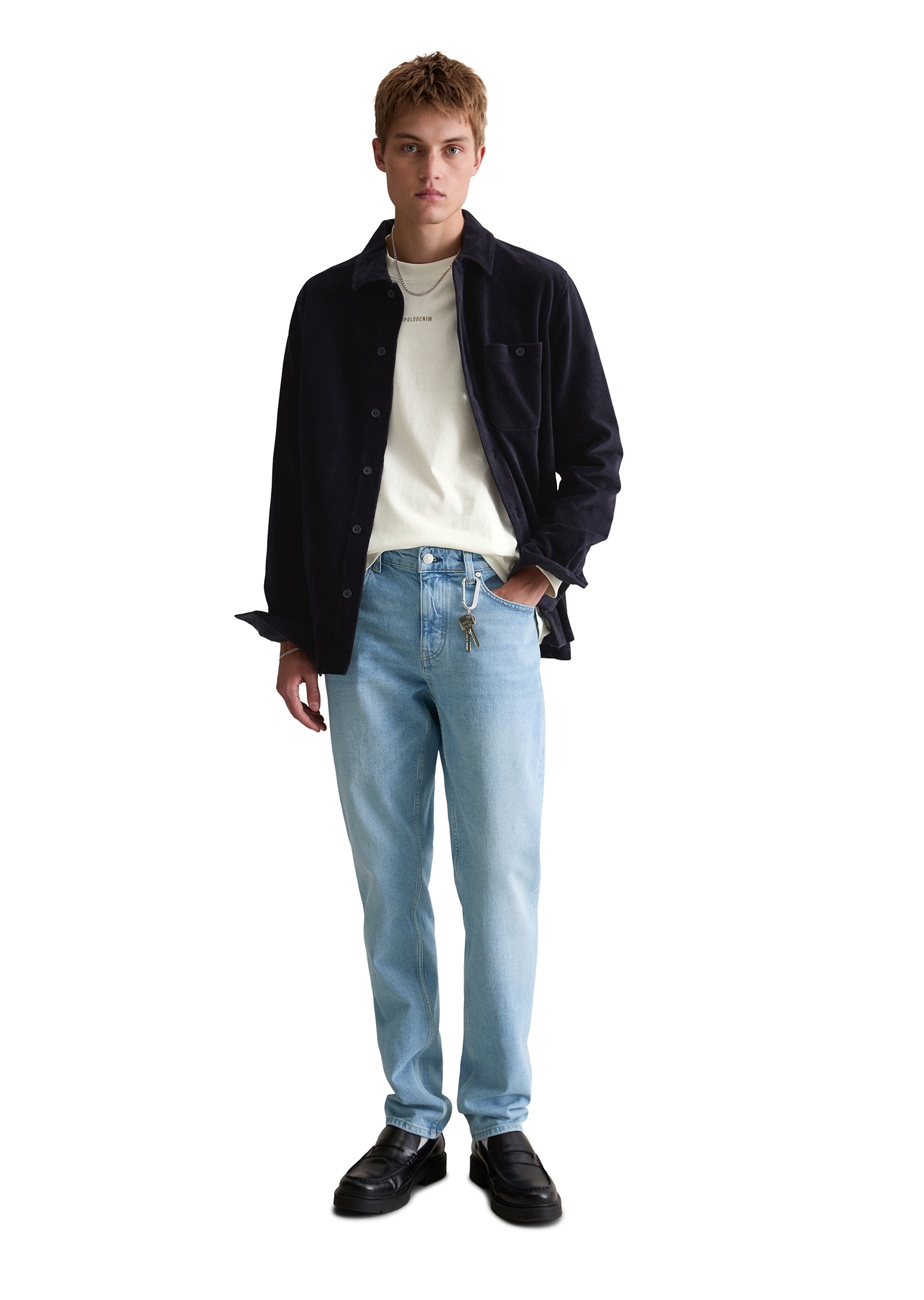 Marc O'Polo DENIM Langarmshirt, aus softem Frottee-Cord, relaxed fit, Kentkragen