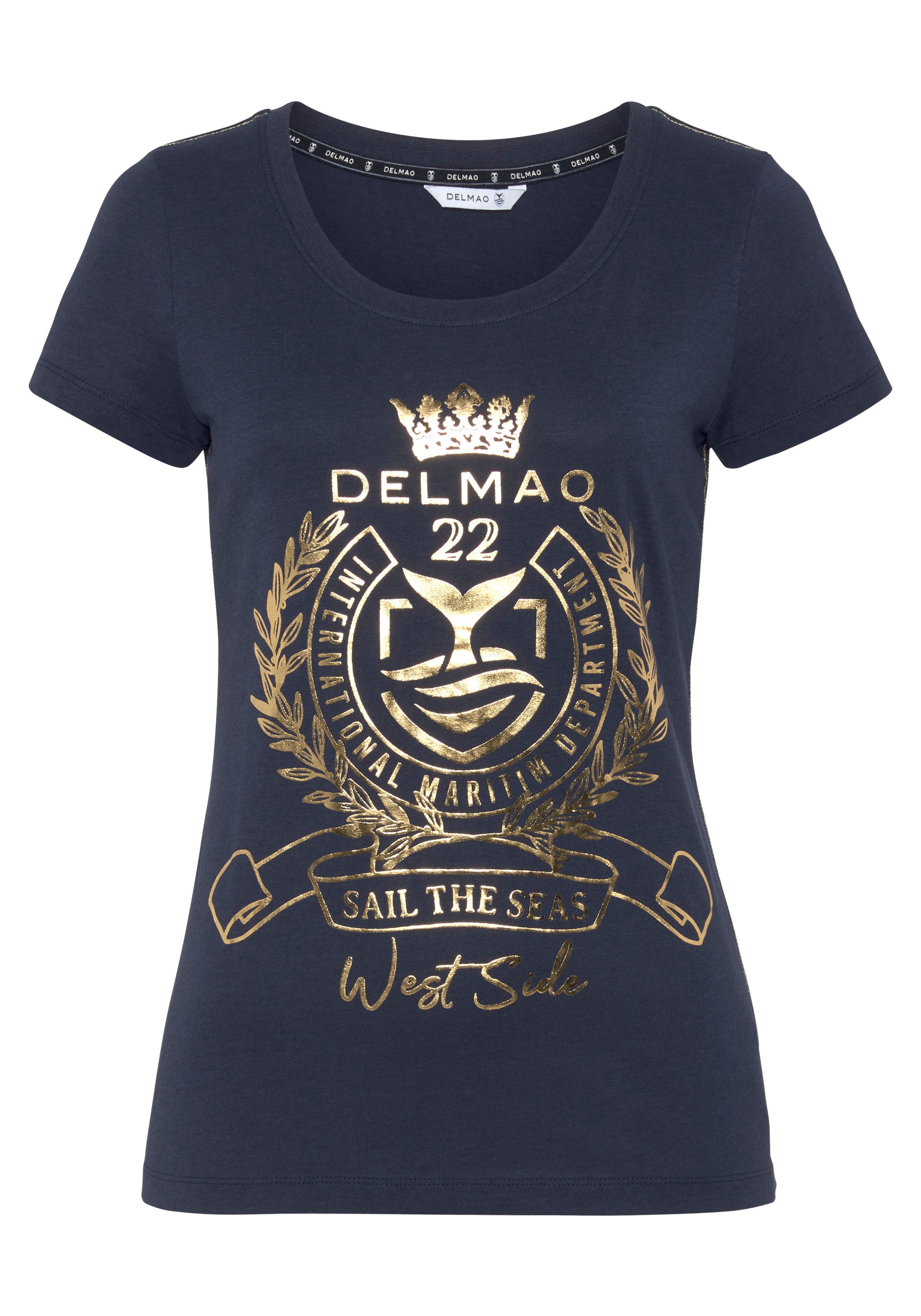 goldfarbenem DELMAO Online Shop T-Shirt, mit MARKE! OTTO NEUE im Folienprint - hochwertigem,