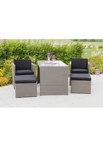 Garten-Essgruppe »Merano«, (11 tlg.), 2 Sessel, 2 Hocker, Tisch 128x70 cm, Polyrattan