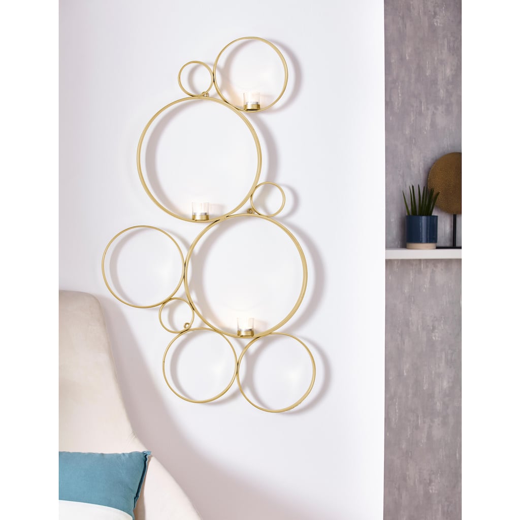 Leonique Wandkerzenhalter »Kreise, gold«, Kerzen-Wandleuchter, Wanddeko, mit 3 Teelichthalter, dekorativ im Wohnzimmer & Schlafzimmer