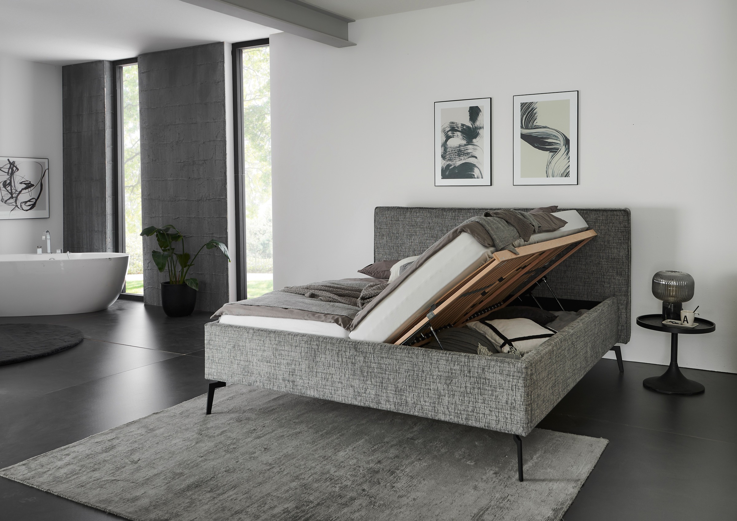 meise.möbel Polsterbett »Riva II«, mit schwarzen Metallfüßen, wahlweise mit Bettkasten