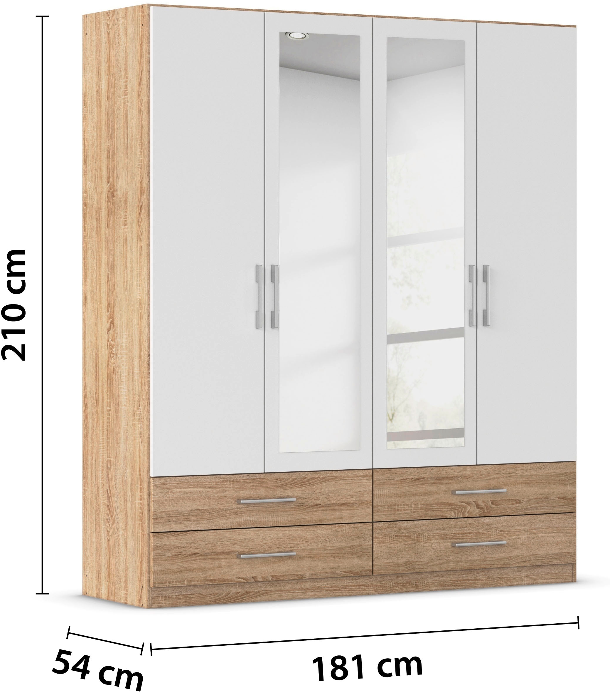 rauch Kleiderschrank »Schrank Garderobenschrank Mehrzweckschrank Schlafzimmer HERSBRUCK« 3 verschiedene Ausstattungen BASIC/CLASSIC/PREMIUM (inkl. SOFT-CLOSE),  mit großzügigen Schubladen sowie Spiegeltüren MADE IN GERMANY
