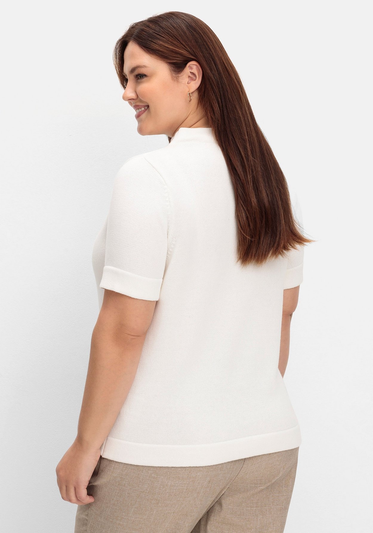 Sheego Stehkragenpullover »Pullover aus Baumwolle, mit Halbarm«