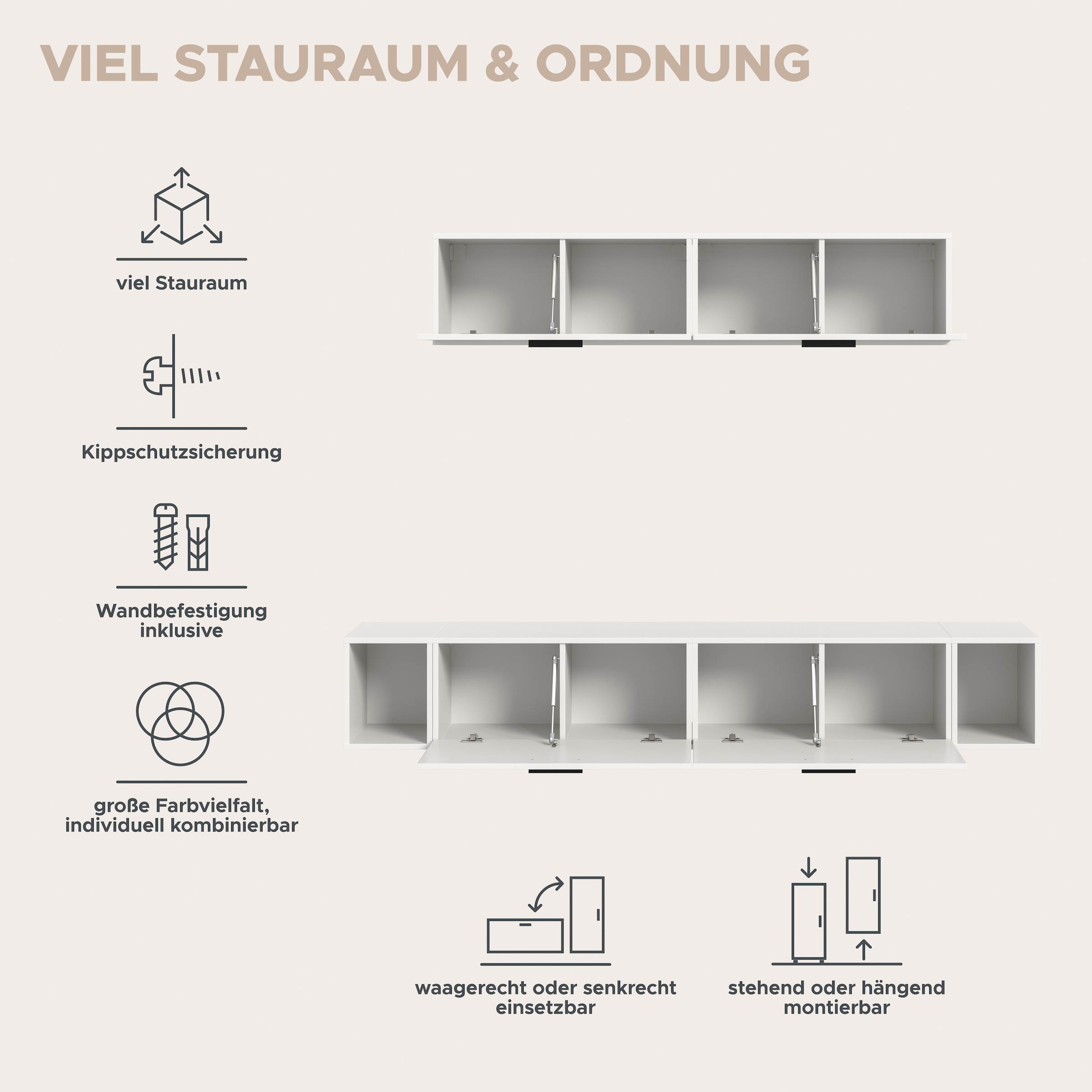 Home affaire Schrank-Set »ENESTE, 6-teilig, in verschiedenen Farben, individuell kombinierbar« verschiedenste Kombinationmöglichkeiten, stehend oder hängend, 2 Stk. tlg.