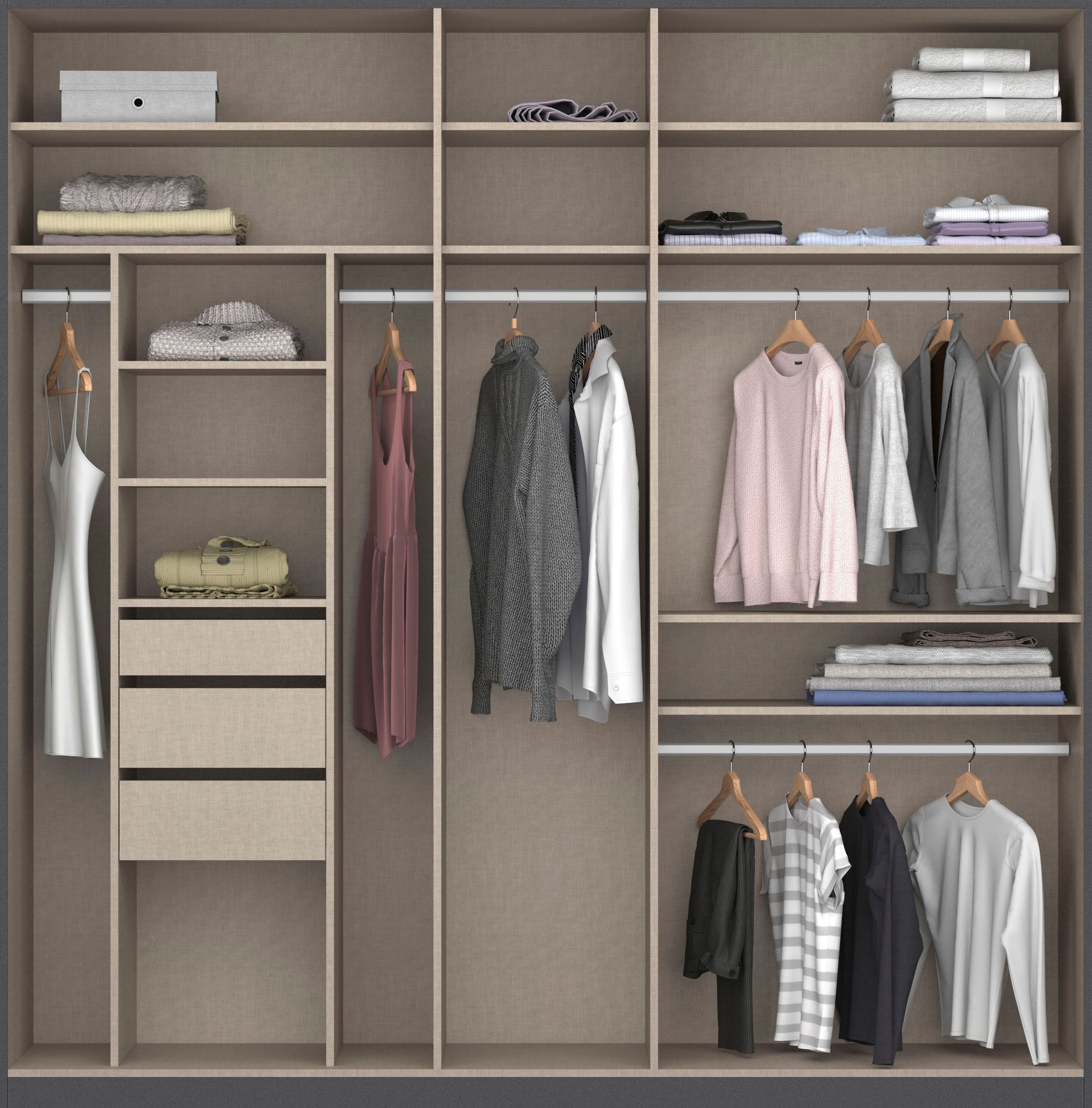 rauch Drehtürenschrank »Kleiderschrank Schrank Garderobe TOPSELLER OTELI inkl. Inneneinteilung«, (erhältlich in Breiten 91-360 cm, ab Breite 136cm inkl. Innenschubladen), mit zusätzlichen Einlegeböden, optional mit Spiegel MADE IN GERMANY