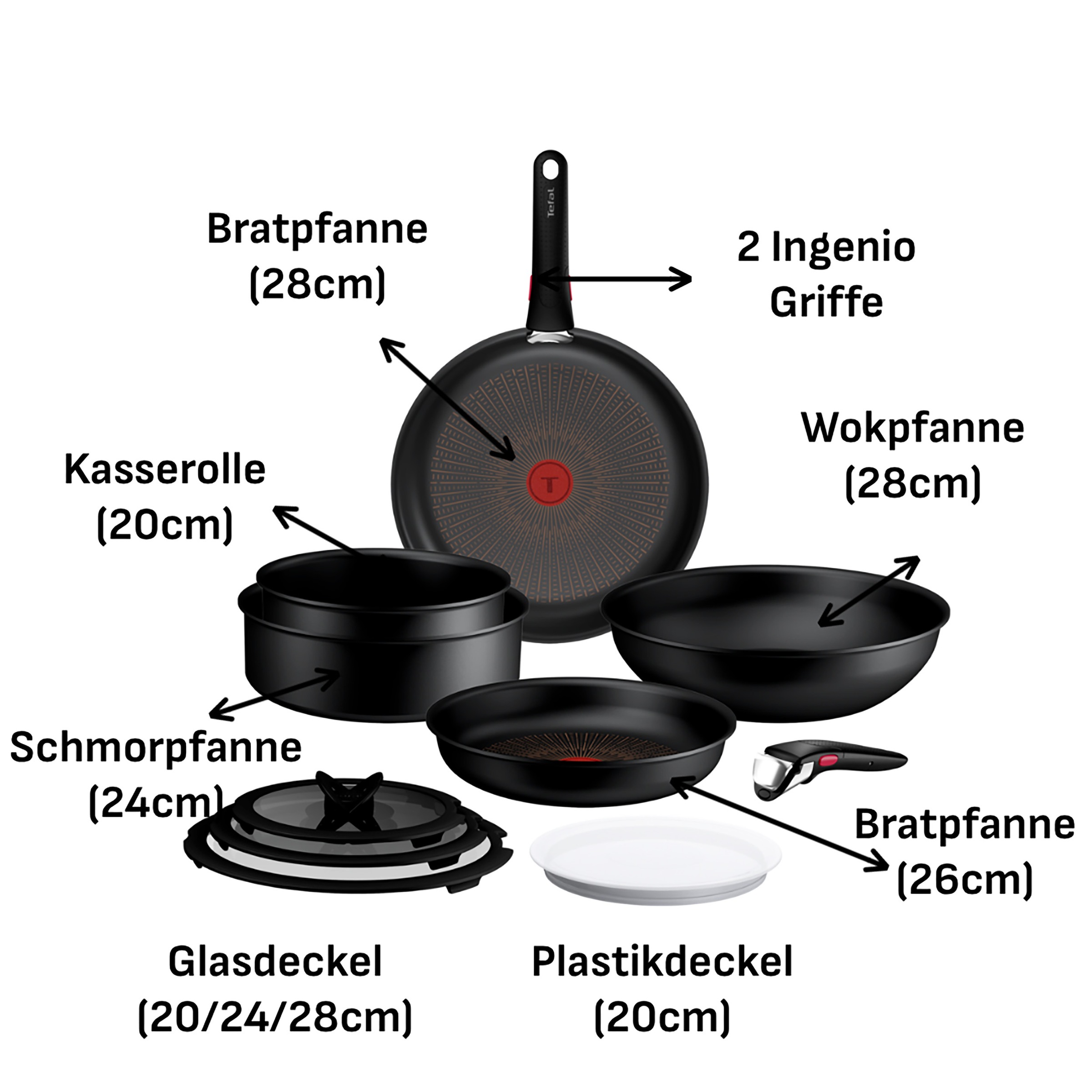 Tefal Pfannen-Set »Ingenio Excellence Fusion« Aluminium Set, 11 tlg. abnehmbarer Ingenio-Griff, Thermo-Signal, stapelbar, Induktion