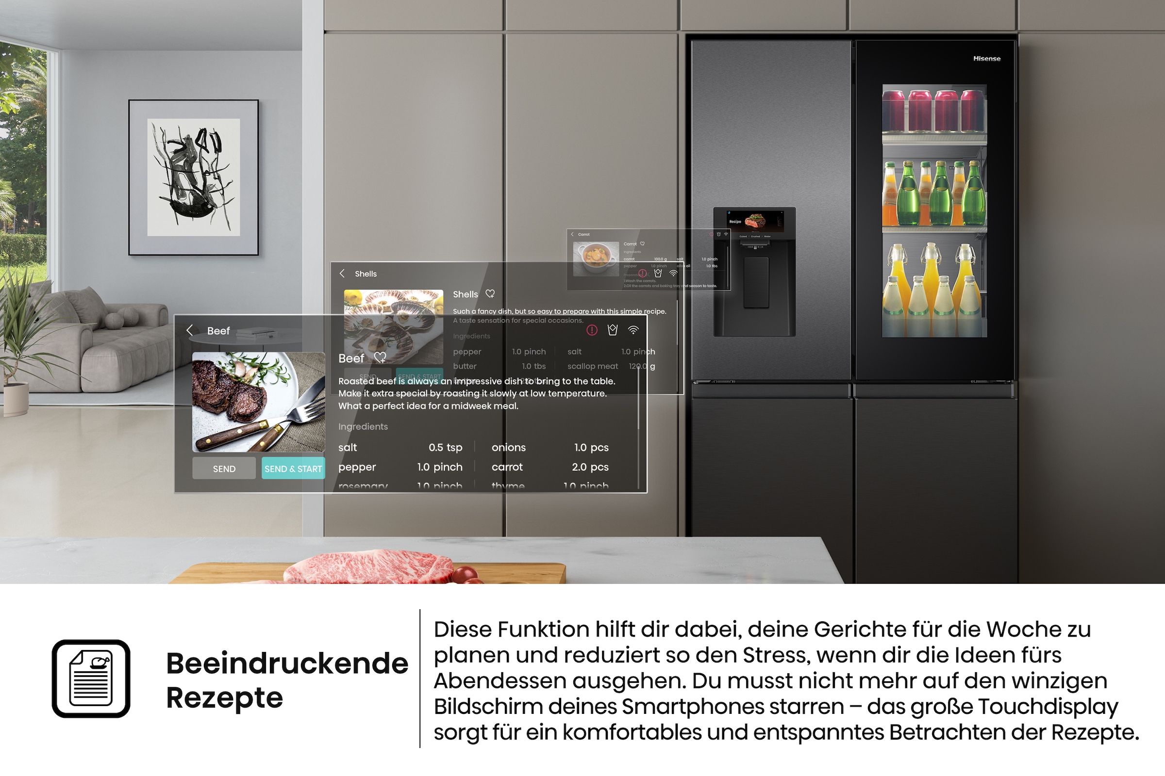 Hisense Multi Door »RQ600P7SKE« 179 cm hoch 91,4 cm breit PureViewDoor - immer sehen was im Kühlschrank ist