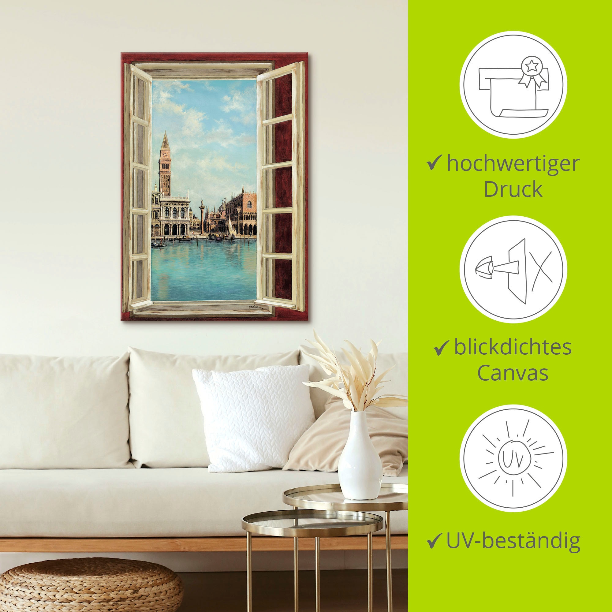 Artland Wandbild »Fenster mit Blick auf Venedig«, Fensterblick, (1 St.), als Leinwandbild, Poster, Wandaufkleber in verschied. Größen