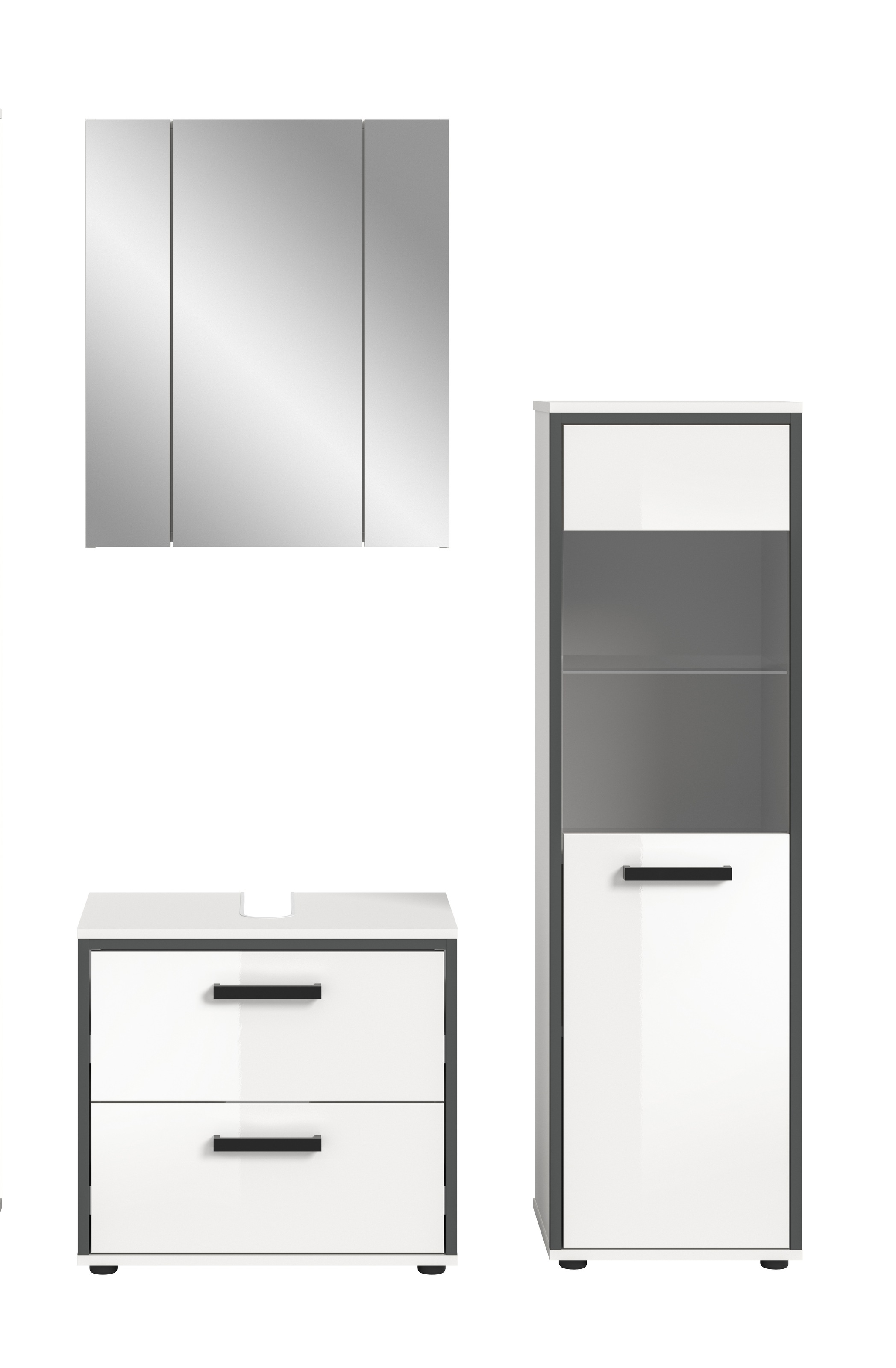 welltime Badmöbel-Set »KAJO, 3-tlg. Badkombination, weiß hochglanz« Set, Set, best. aus:1 Midischrank,1Spiegelschrank,1Waschbeckenunterschrank, 3 Stk. tlg.