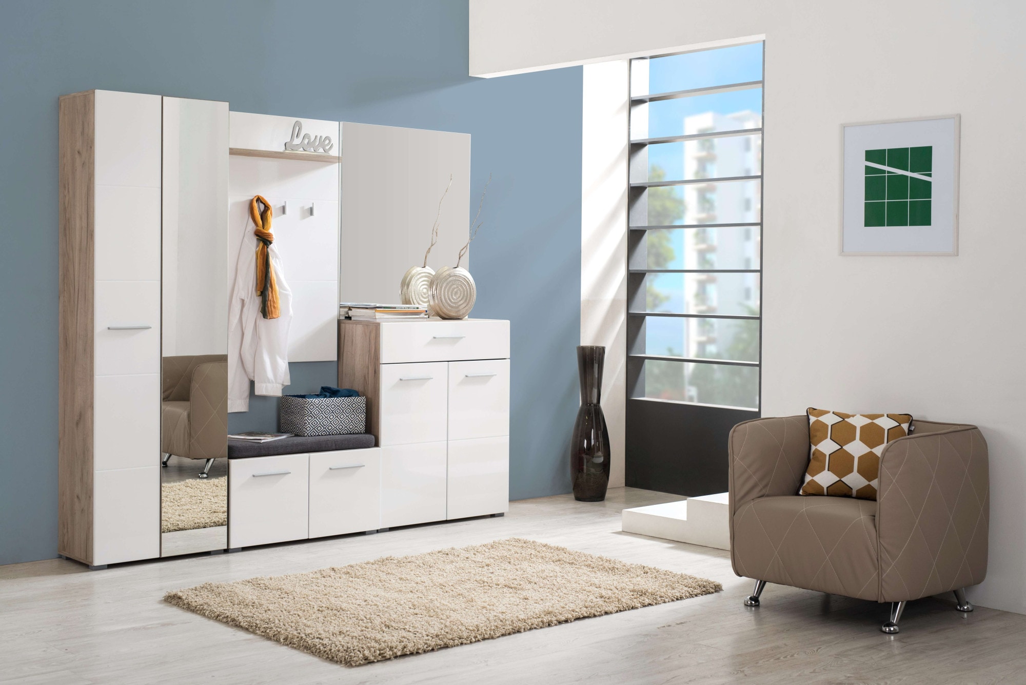 Home affaire Garderobenpaneel »Beny, Wandregal Wandpaneel, Wandgarderobe praktisch & stillvoll«, Hochglanz, mit 4 Kleiderhaken und Ablage für Accessoires, Breite 76 cm