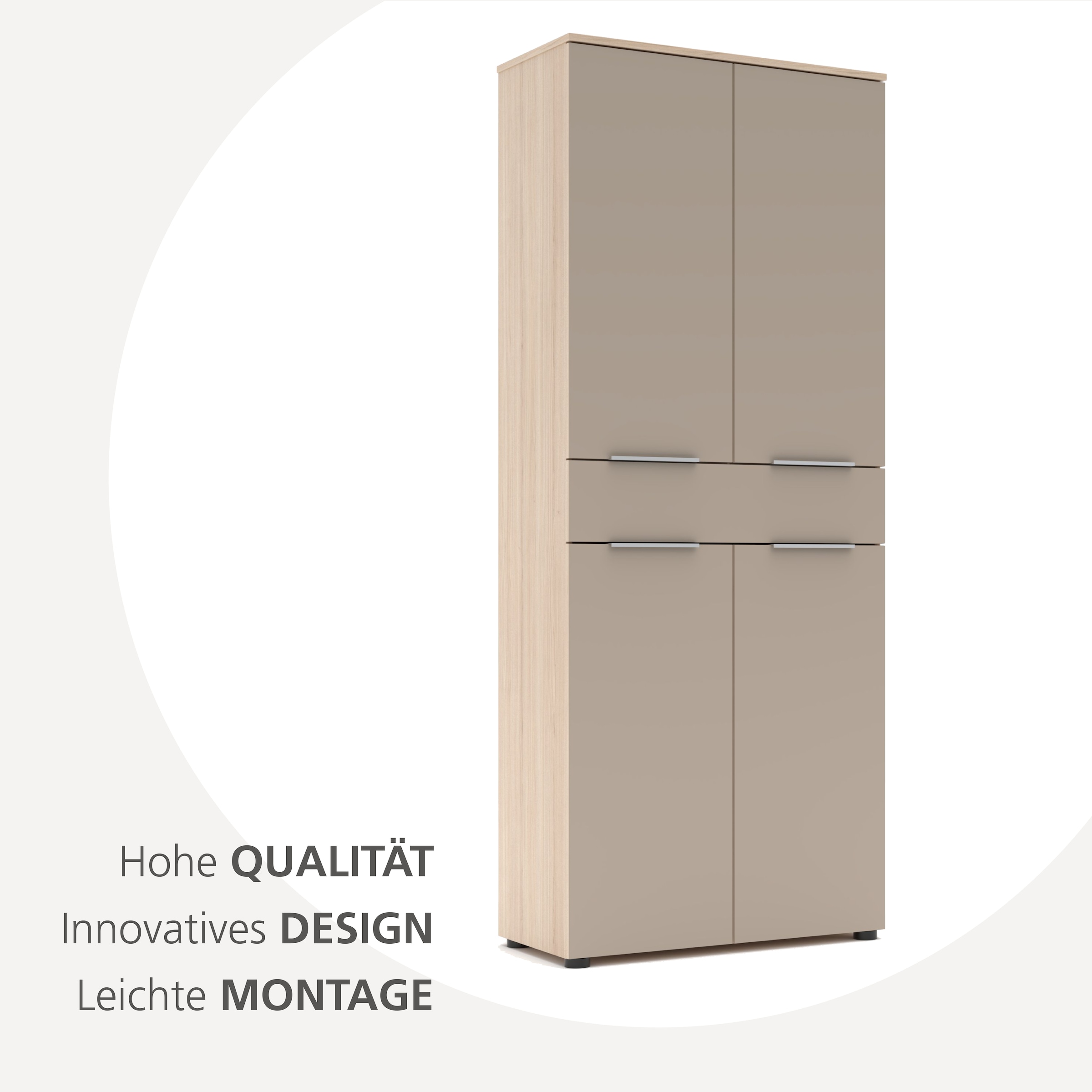 Innostyle Aktenschrank »Büroschrank Santorin, 80/198/38 cm ( B/H/T)« 1 Stk. tlg. 4 türig, 1 Schubkasten, Softclose, Klarglas, ABS Schutzkante