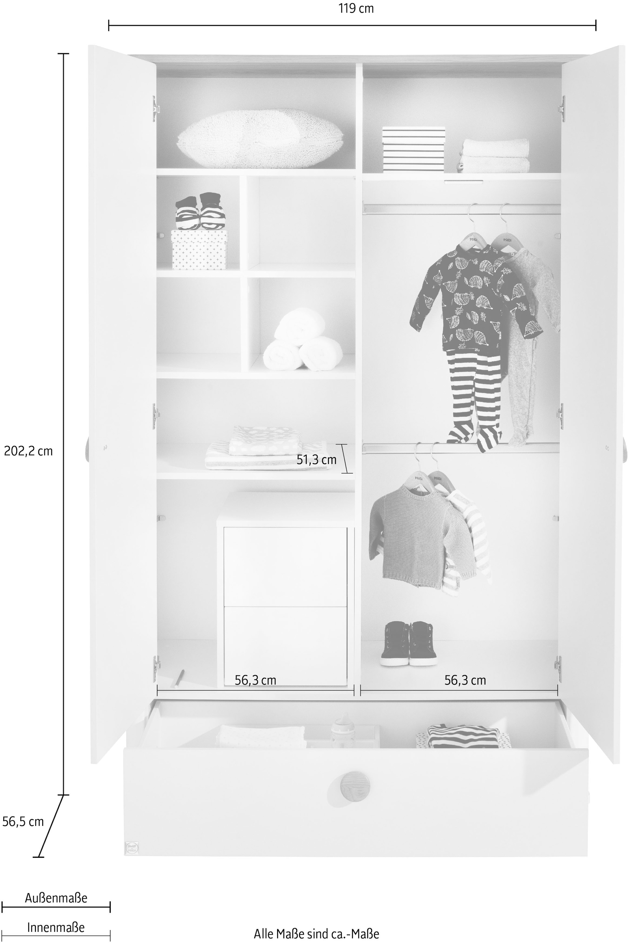 PAIDI Drehtürenschrank »"Lotte & Fynn"«, 2-türig inkl. großer Schublade