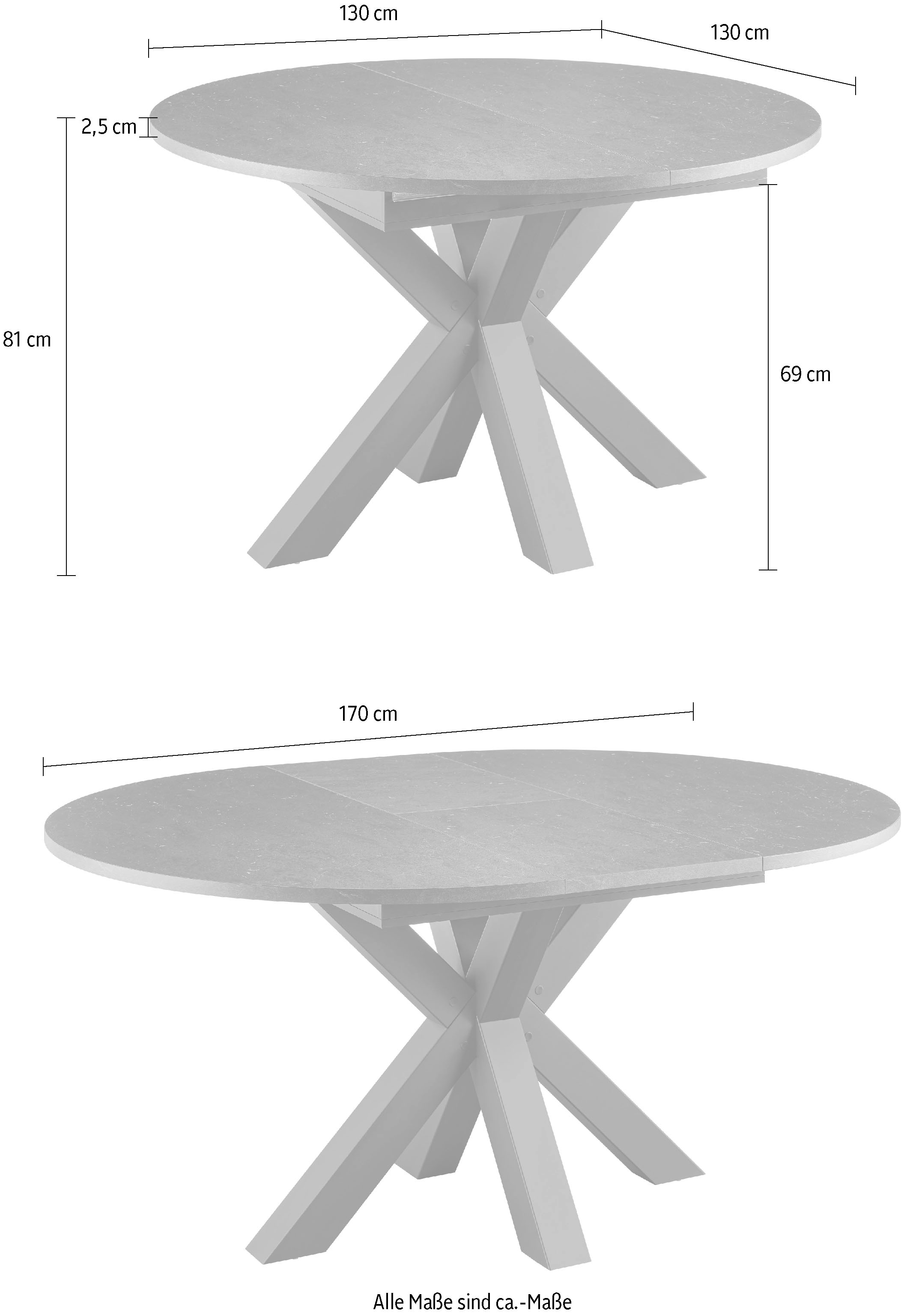 set one by Musterring Esstisch »New Atlanta«, mit runder Platte, ausziehbar, Stern-Fuß, Maße Ø130cm (170x130cm)