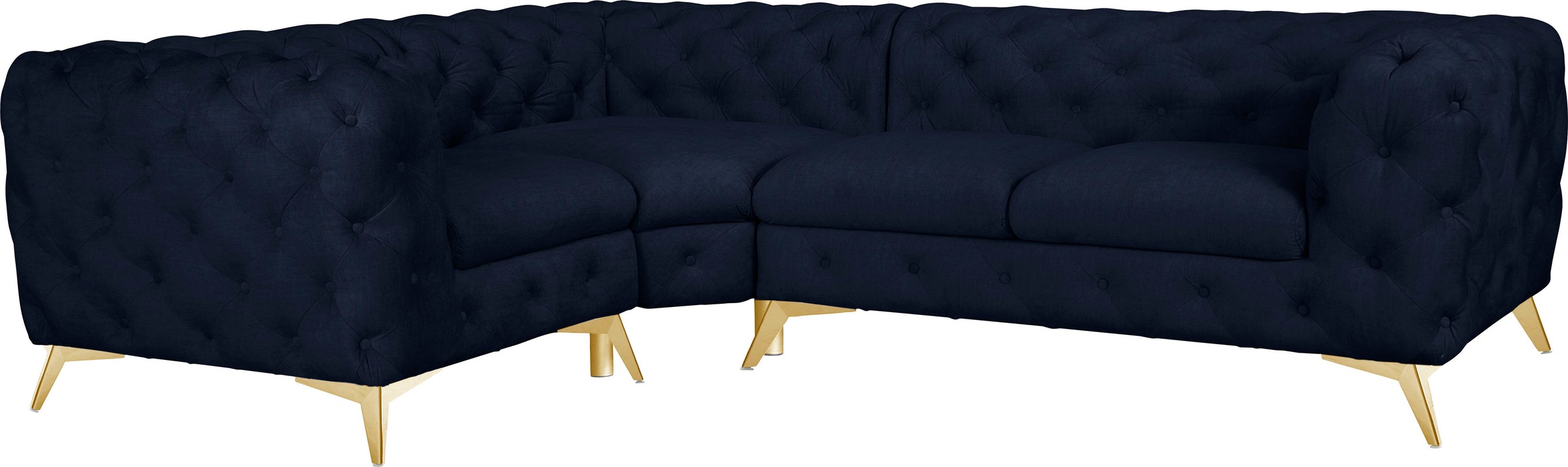 Leonique Chesterfield-Sofa »Ecksofa GLYNIS L-Form mit Wellenunterfederung, Maße B/T/H 264/204/75cm«, aufwändige Knopfheftung, moderne Chesterfield Optik, Fußfarbe wählbar