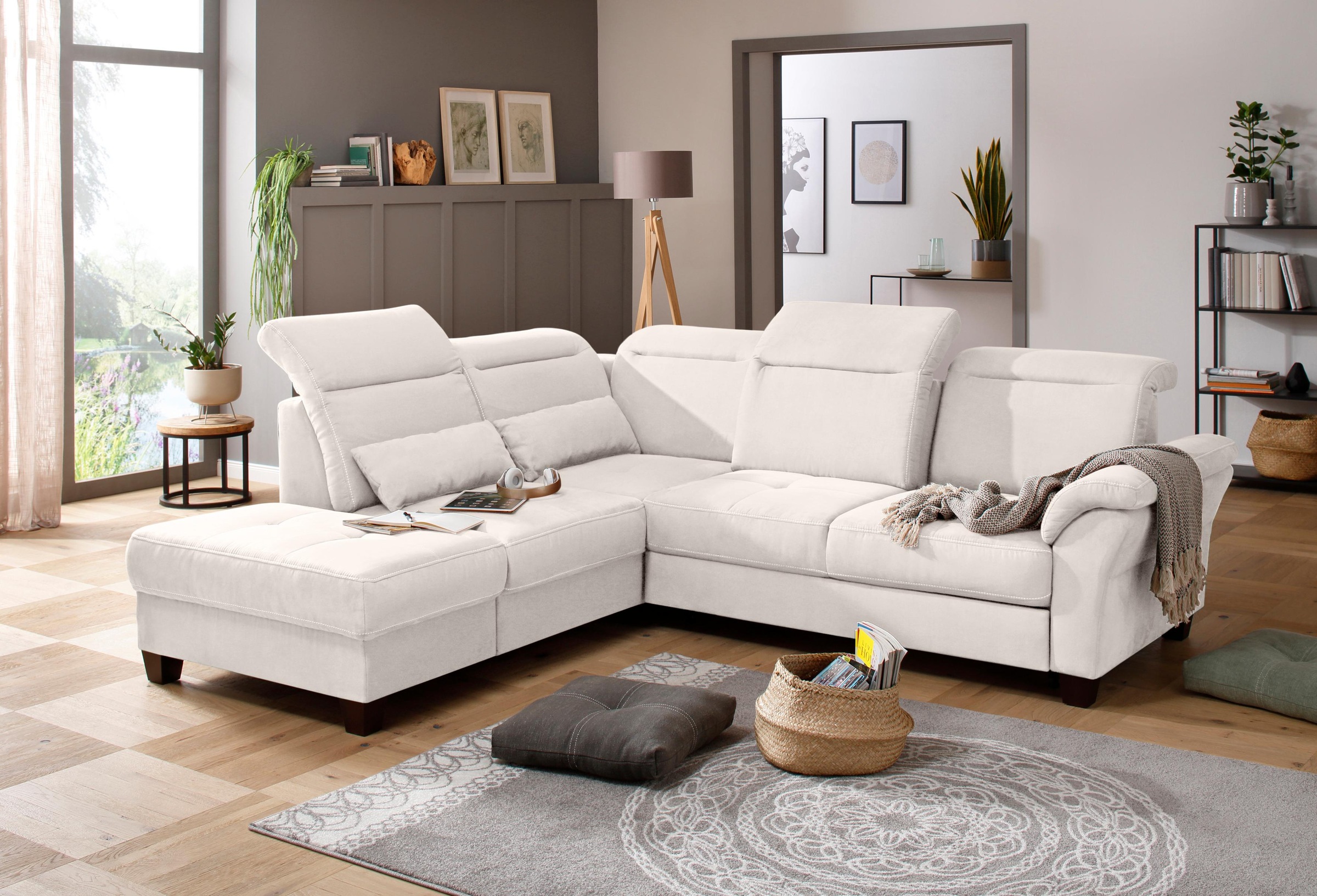 Home affaire Ecksofa »Solvei L-Form«, wahlweise auch mit Kopfteilverstellung und Bettfunktion, Federkern