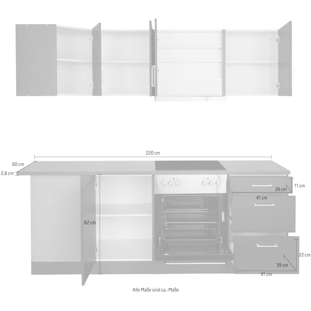 HELD MÖBEL Winkelküche »Paris«, mit E-Geräten, Stellbreite 220/220 cm bei  OTTO