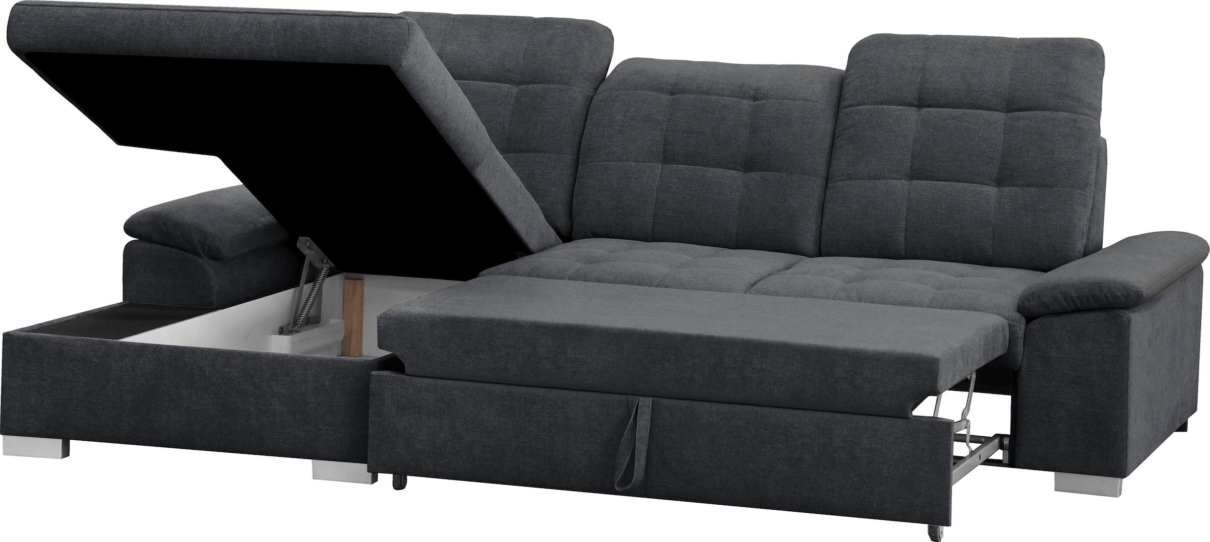 WERK2 Ecksofa Carmen, Sofa, Eckcouch mit Schlaffunktion, Bettkasten und Sitztiefenverstellung