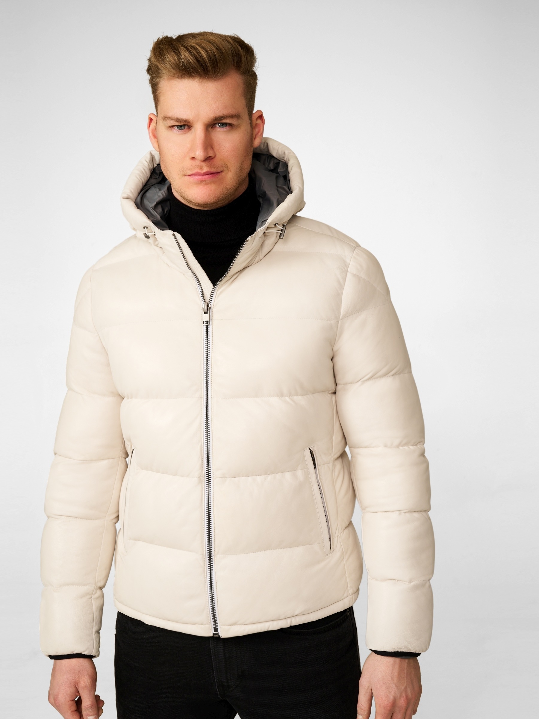 RICANO Steppjacke »Steppjacke Sean« 2-Wege verstellbare Kapuze Handgefertigt aus echtem Leder
