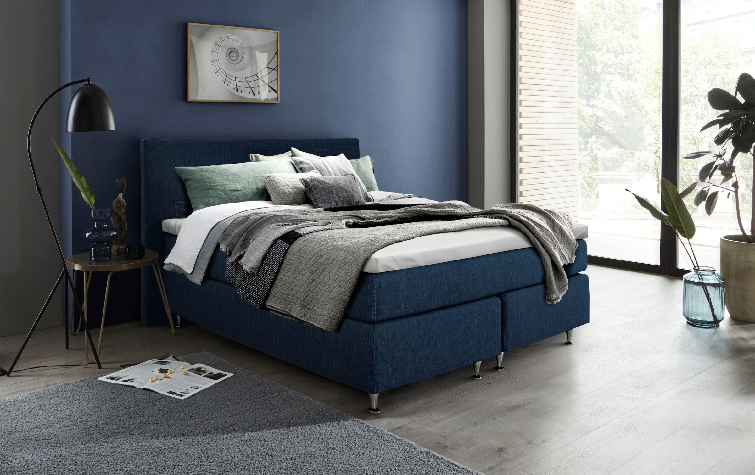 INOSIGN Boxspringbett »Zahara«, inkl. Topper, besonderes Highlight: aufgenähten Jeanstaschen - Optik