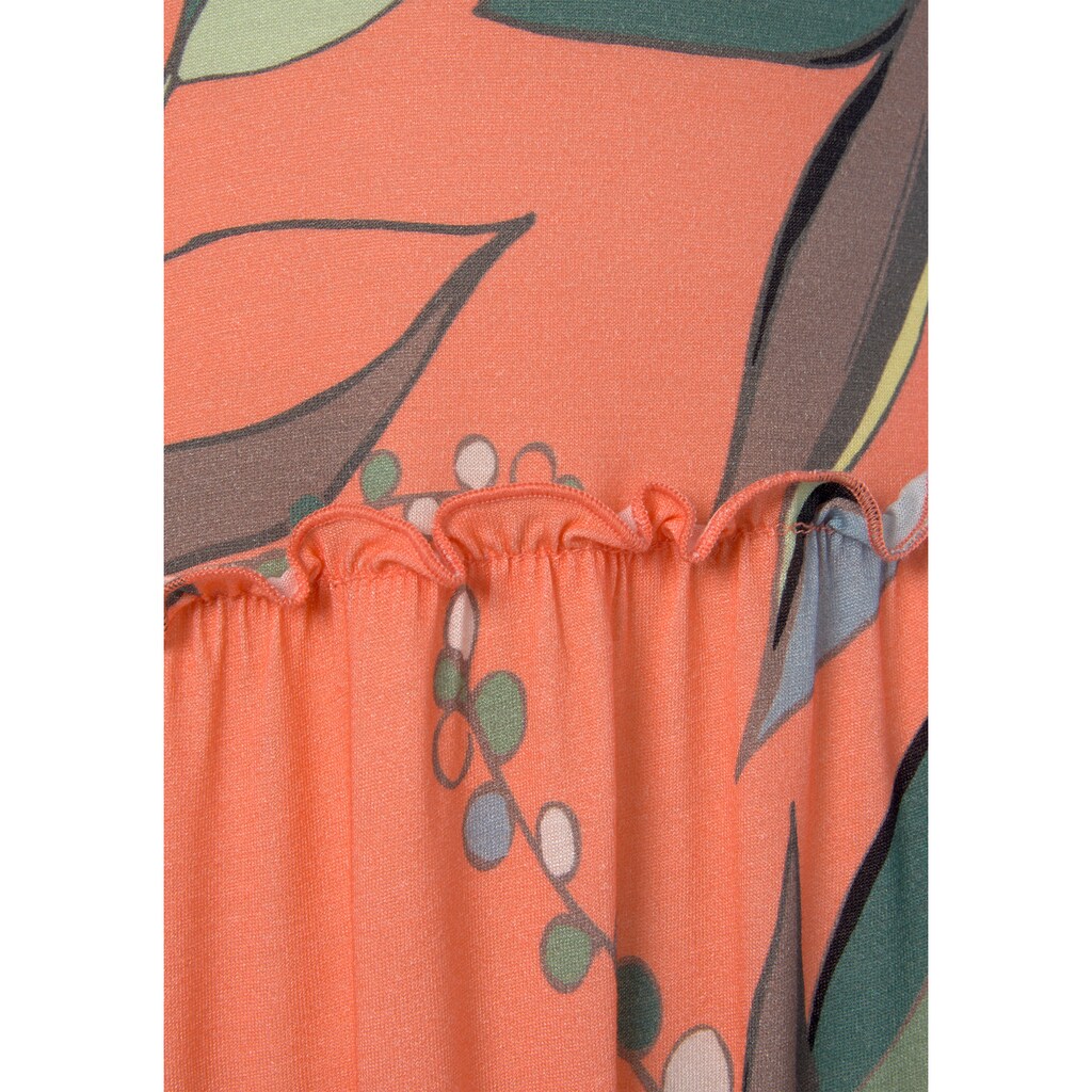 s.Oliver Jerseykleid, mit Alloverdruck und geknoteten Trägern, kurzes Sommerkleid