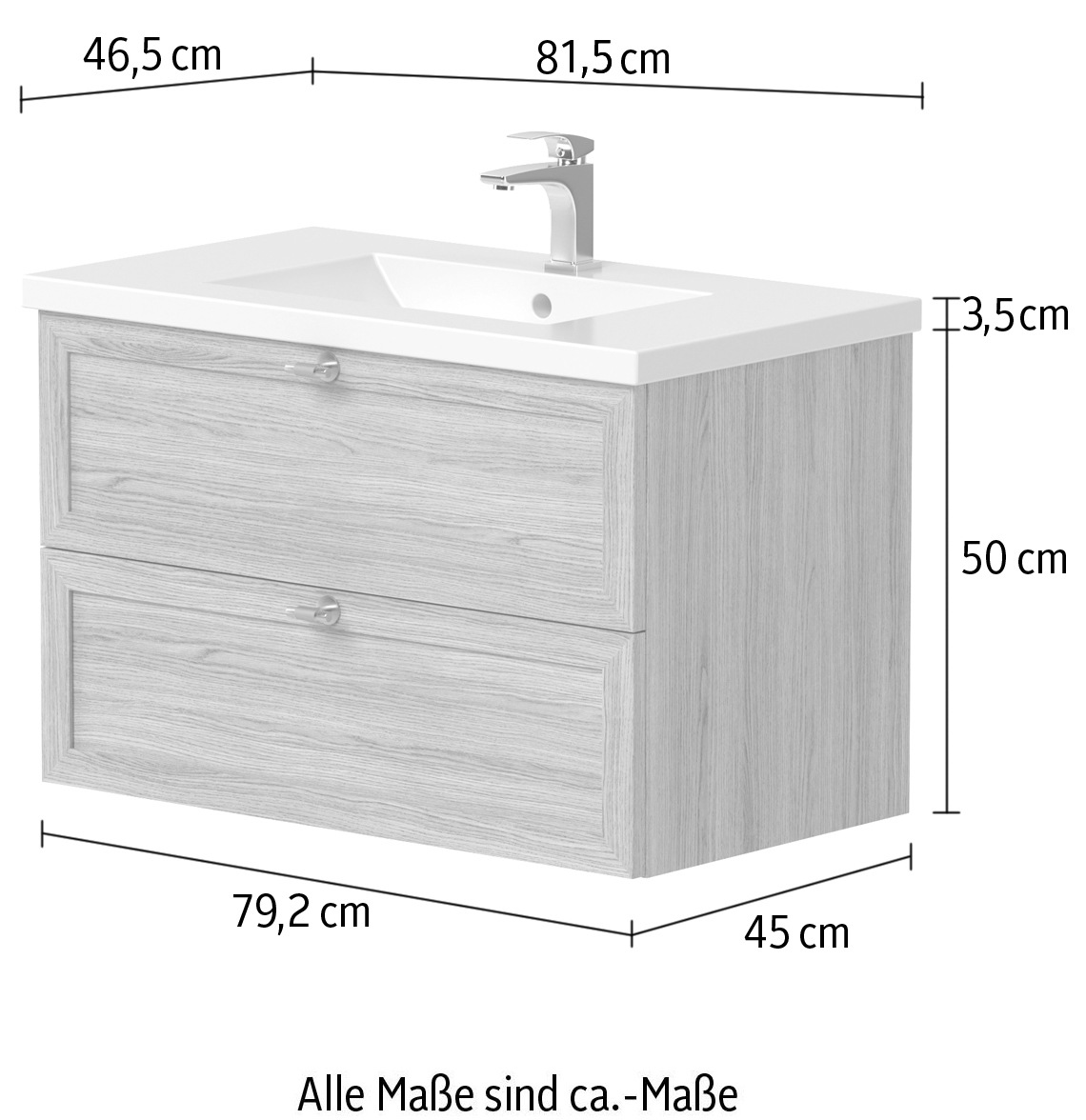 welltime Waschtisch »Rustic«, mit Soft-Close-Funktion, Breite 81,5 cm, Eichenfurnier