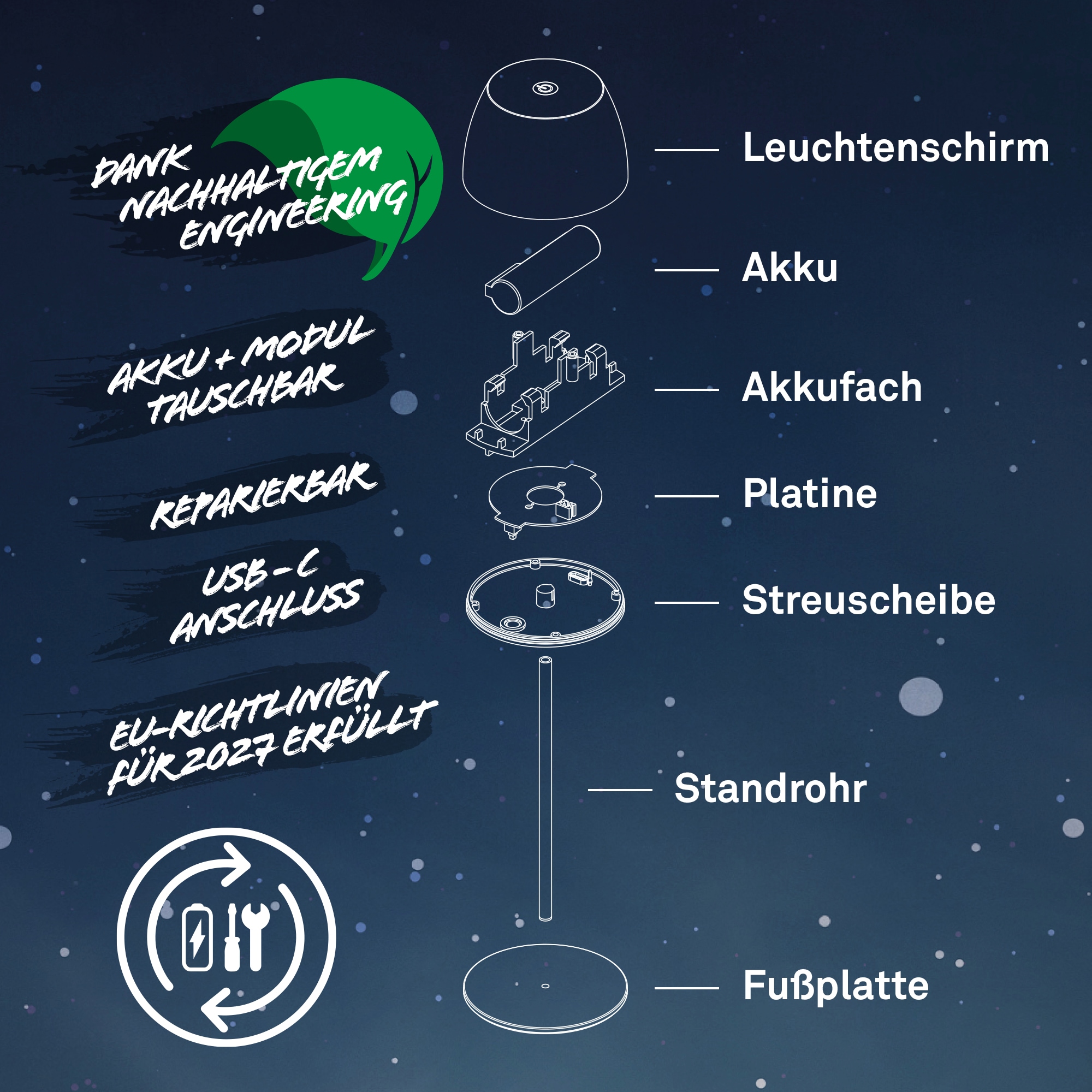 Briloner Leuchten Tischleuchte »2er Set LED Tischlampe kabellos, weiß« 2er Set Tischlampe kabellos 20 x 8 cm Anthrazit 2,5W