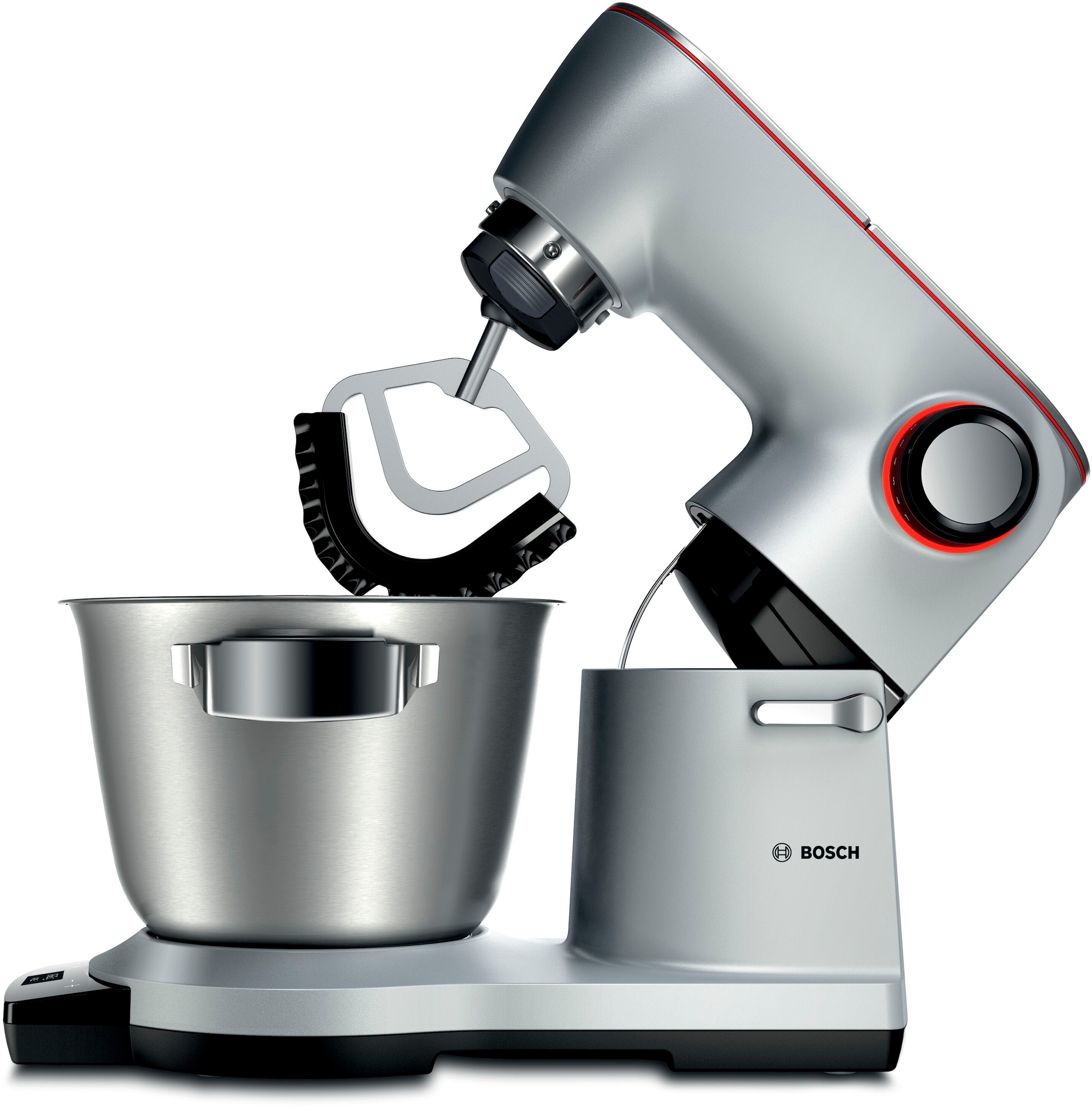 BOSCH Küchenmaschine »Serie 8 MUM9AX5S00, integr. Waage & Timer, Automatikprogramme, silber«, Edelstahlschüssel, Knethaken/Rühr-/Silikonbesen, spülm.fest