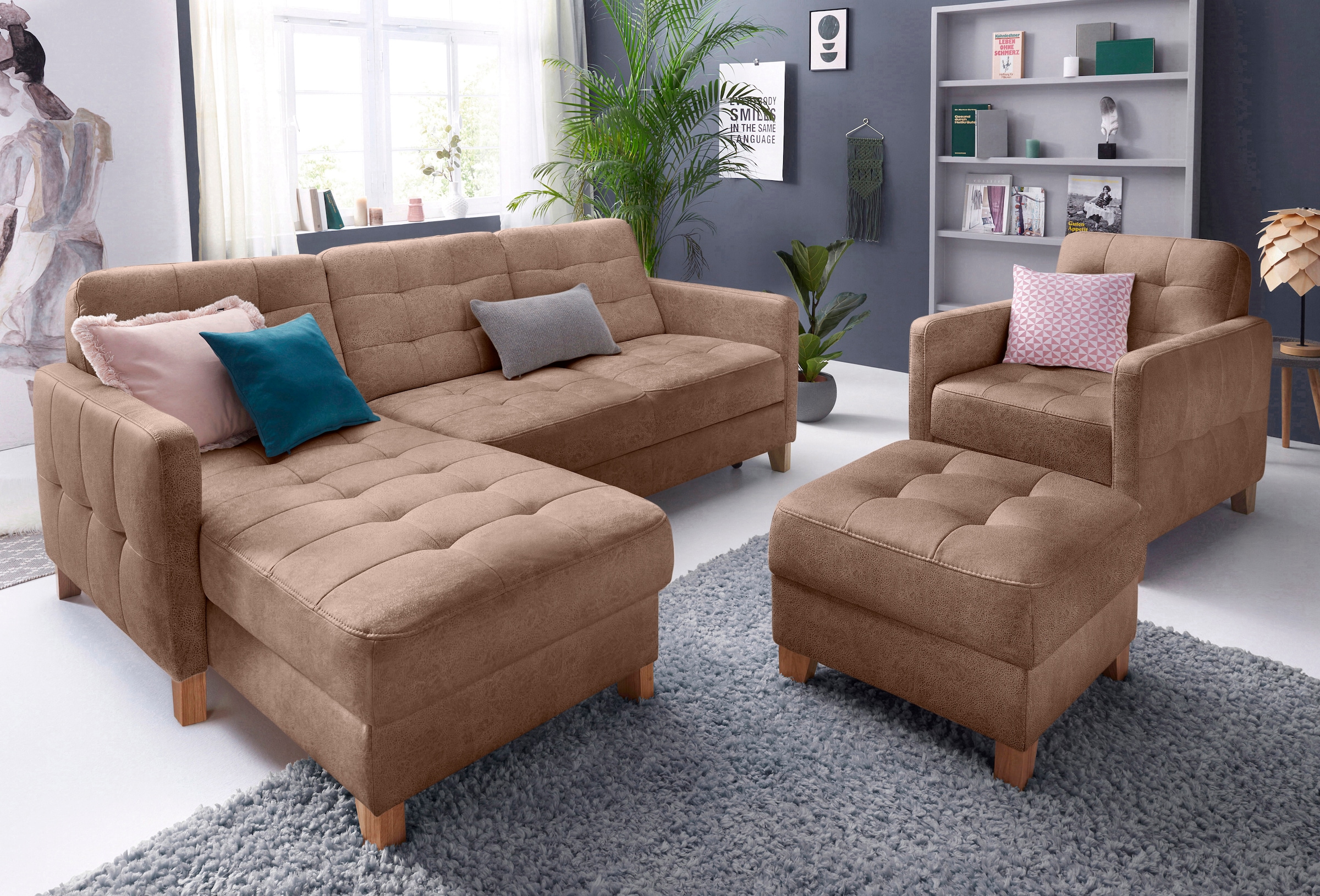 exxpo - sofa fashion Ecksofa »Elio, kompakt und komfortabel, bequem und zeitloses Design, L-Form«, wahlweise mit Bettfunktion