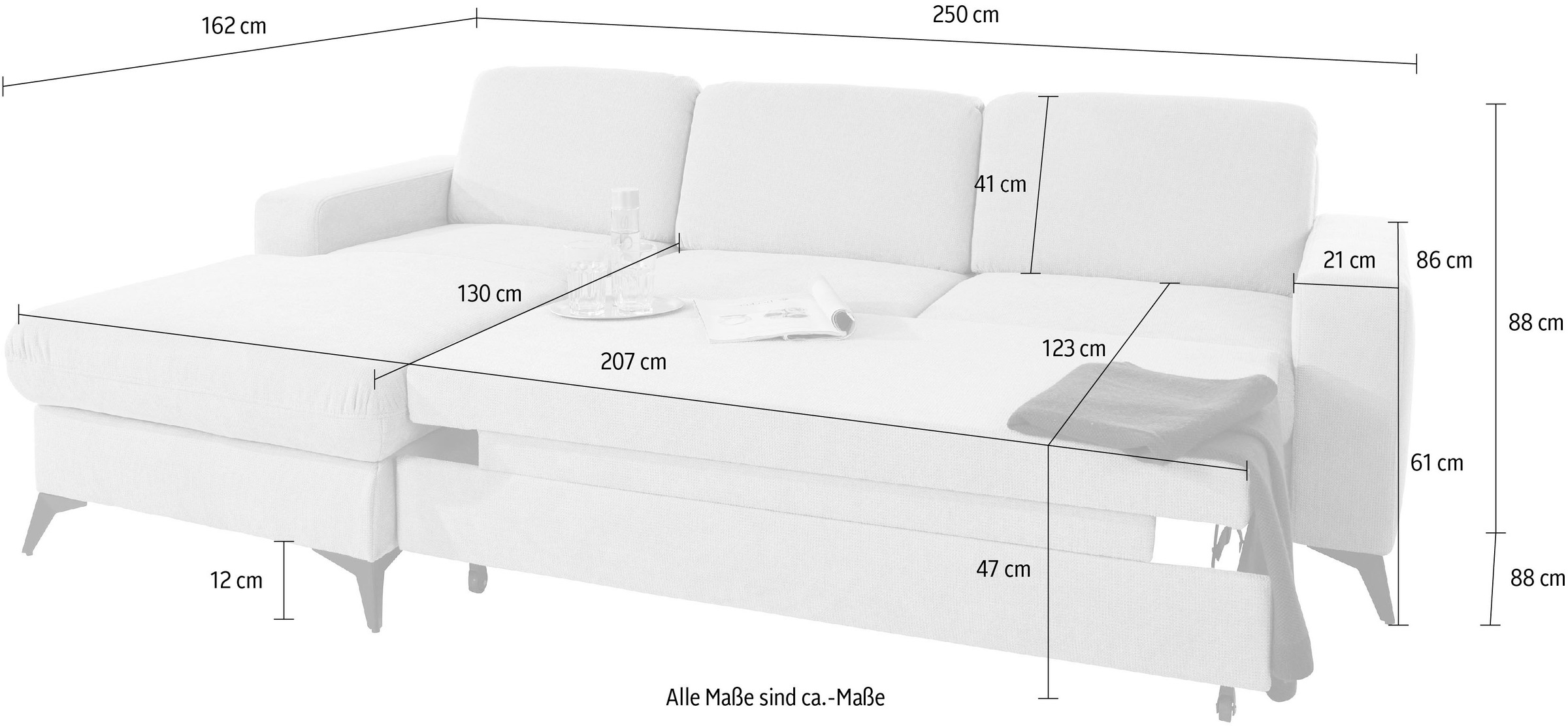 Places of Style Ecksofa »Lolland L-Form«, Wahlweise mit Bettfunktion und Bettkasten, Federkern